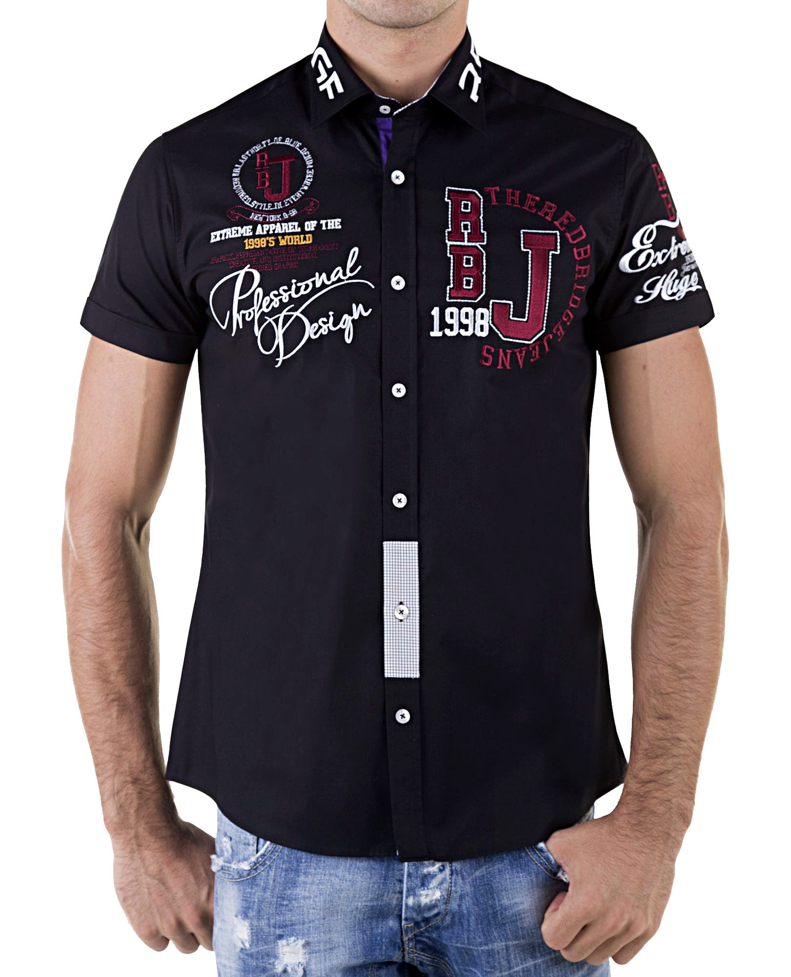 RedBridge Kurzarmhemd mit auffälligen Stickereien – Slim Fit