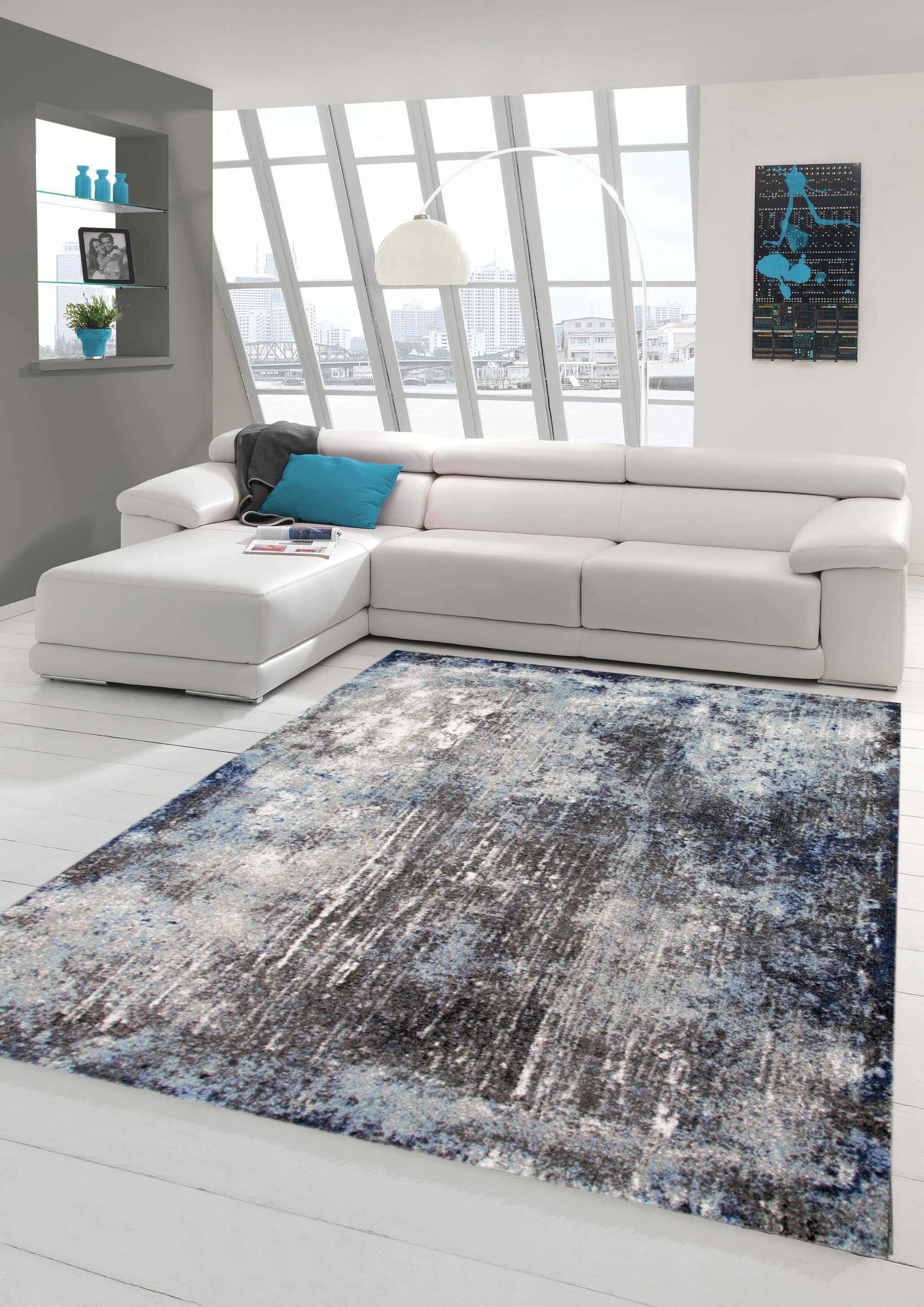 Teppich Designer und Moderner Teppich Wohnzimmerteppich in Blau Grau Creme, Teppich-Traum, rechteckig, Höhe: 15 mm