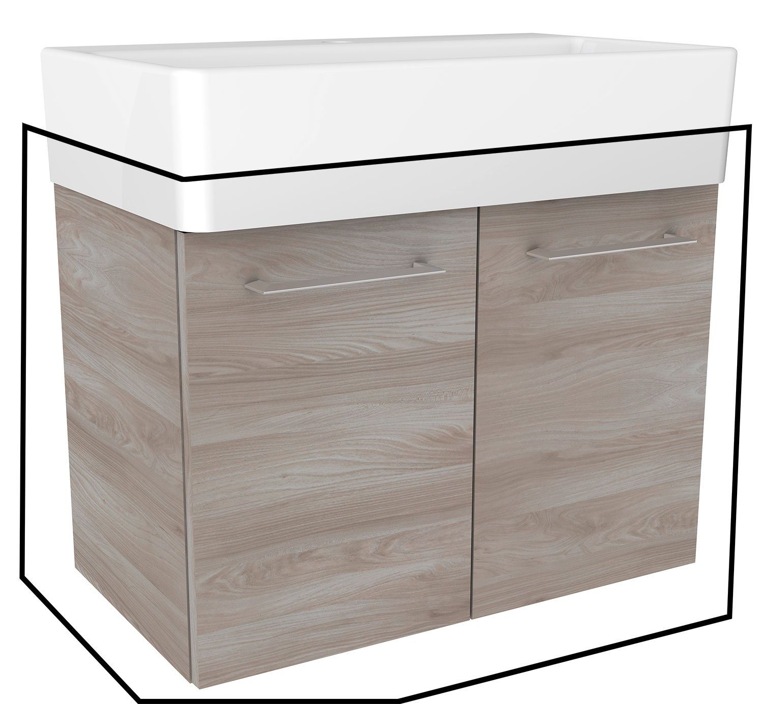 FACKELMANN Waschbeckenunterschrank Lima Waschtischunterschrank 59cm Korpusfarbe: Steinesche Frontfarbe: