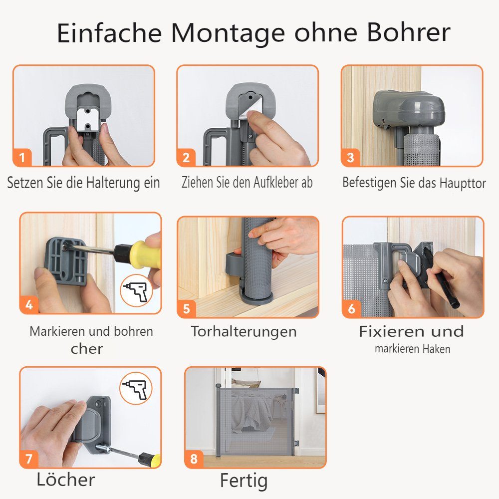 Automatische Türschutzgitter Treppenschutzgitter 0-180°, Grau 140/180cm (Baby Comomy Verriegelung), Einziehbar