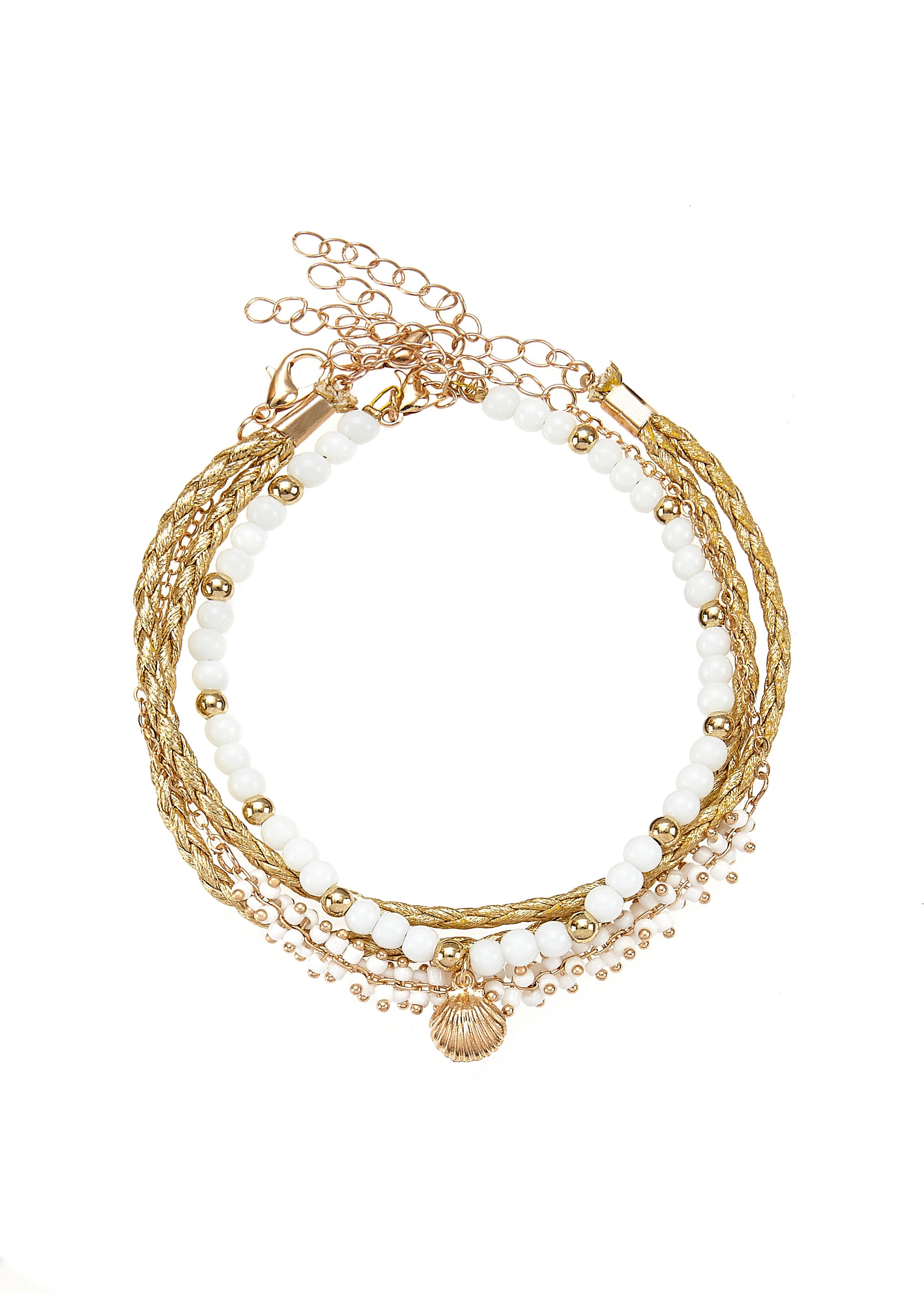 LASCANA Fußketten Set 3 einzelne Fußkettchen in Boho Stil, und Glasperlen, Fußkettchen mit Anhänger. € 18,99