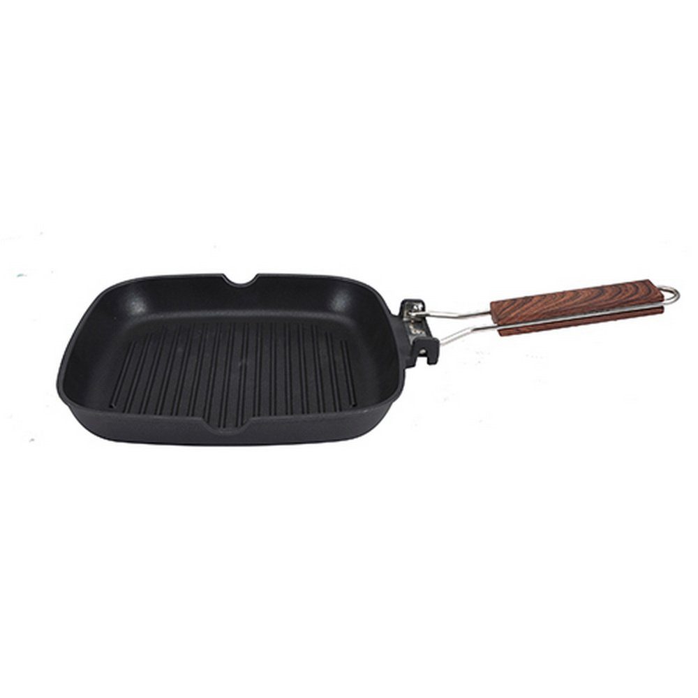 San Ignacio Grillpfanne Bratpfanne mit Klappgriff ORDESA SG-6620, Aluminiumguss, klappbarer Griff, indktionsfähig, Grillbratpfanne, geriffelte Bratfläche