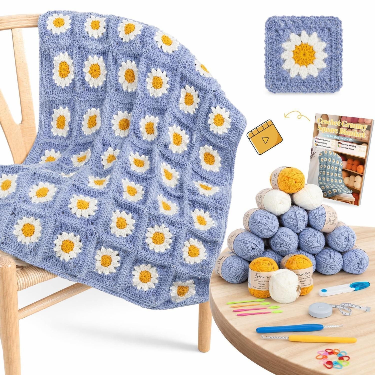 LuxusKollektion Häkelnadeln Häkelset Decke Wassergrün Anfänger, 1 St.