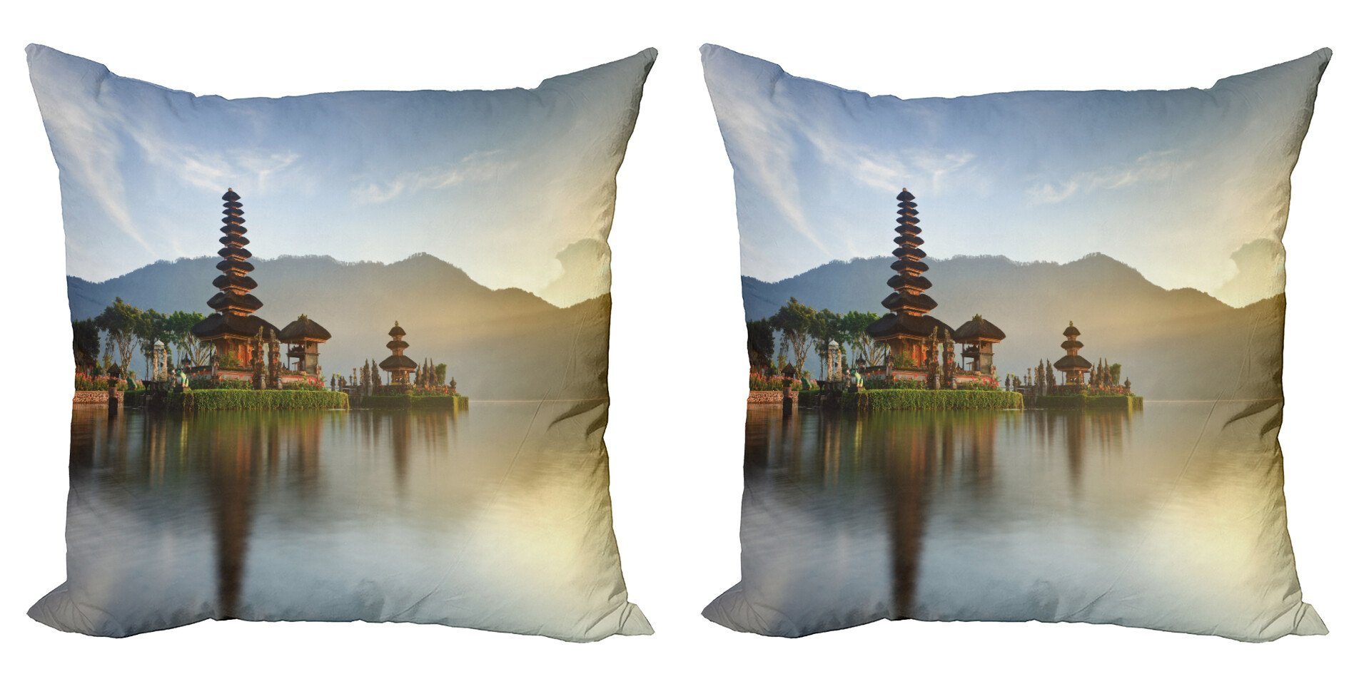 Asien Modern Kissenbezüge Doppelseitiger Digitaldruck, Ulun Danu Accent (2 Abakuhaus Gebäude Stück), asiatisch Pura