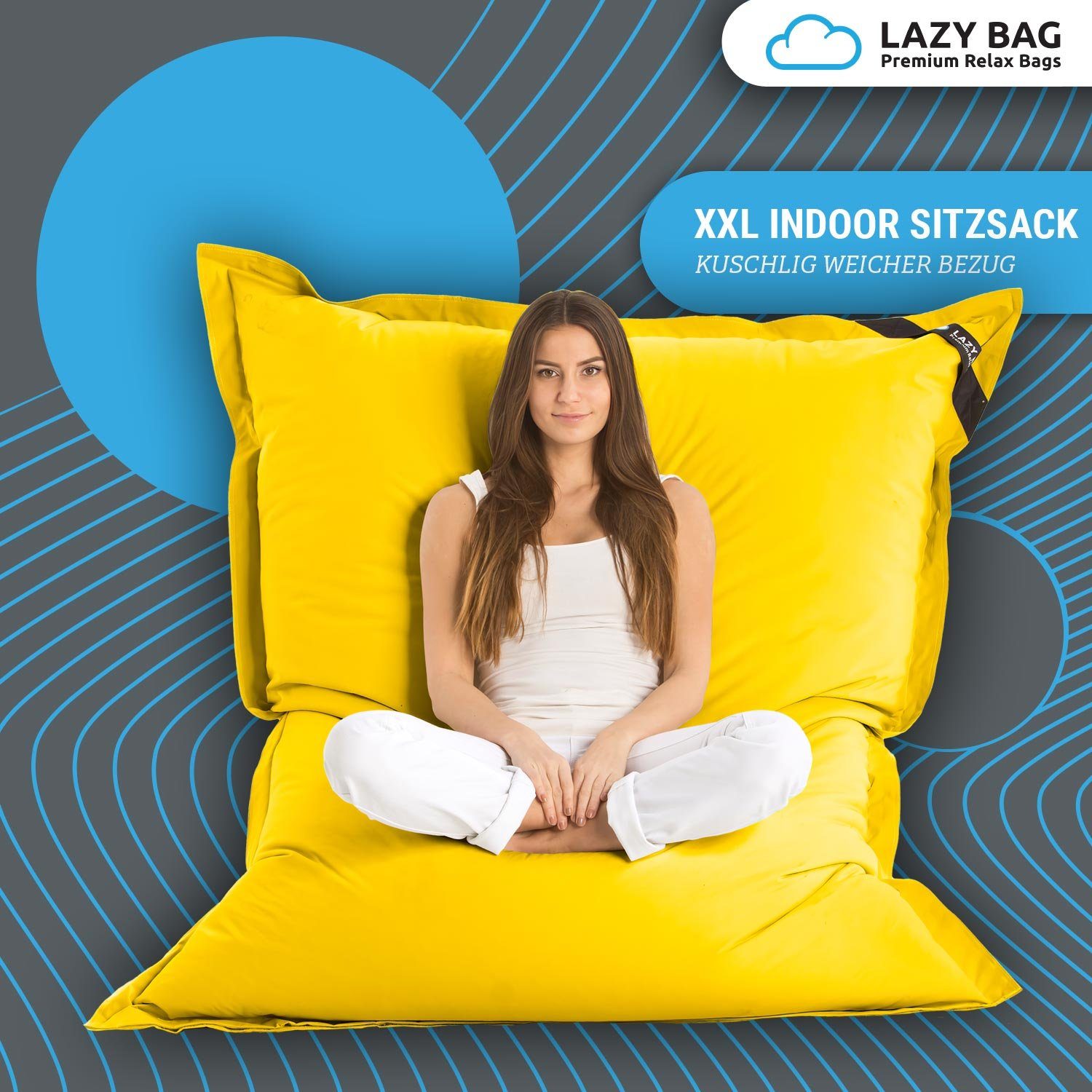 LazyBag Sitzsack Lazybag – XXL Nylon Sitzsack – Wasserfest, Innen und Außen,180x140 cm (Sitzkissen Bean-Bag, Nylon Bezug), 180 x 140 cm