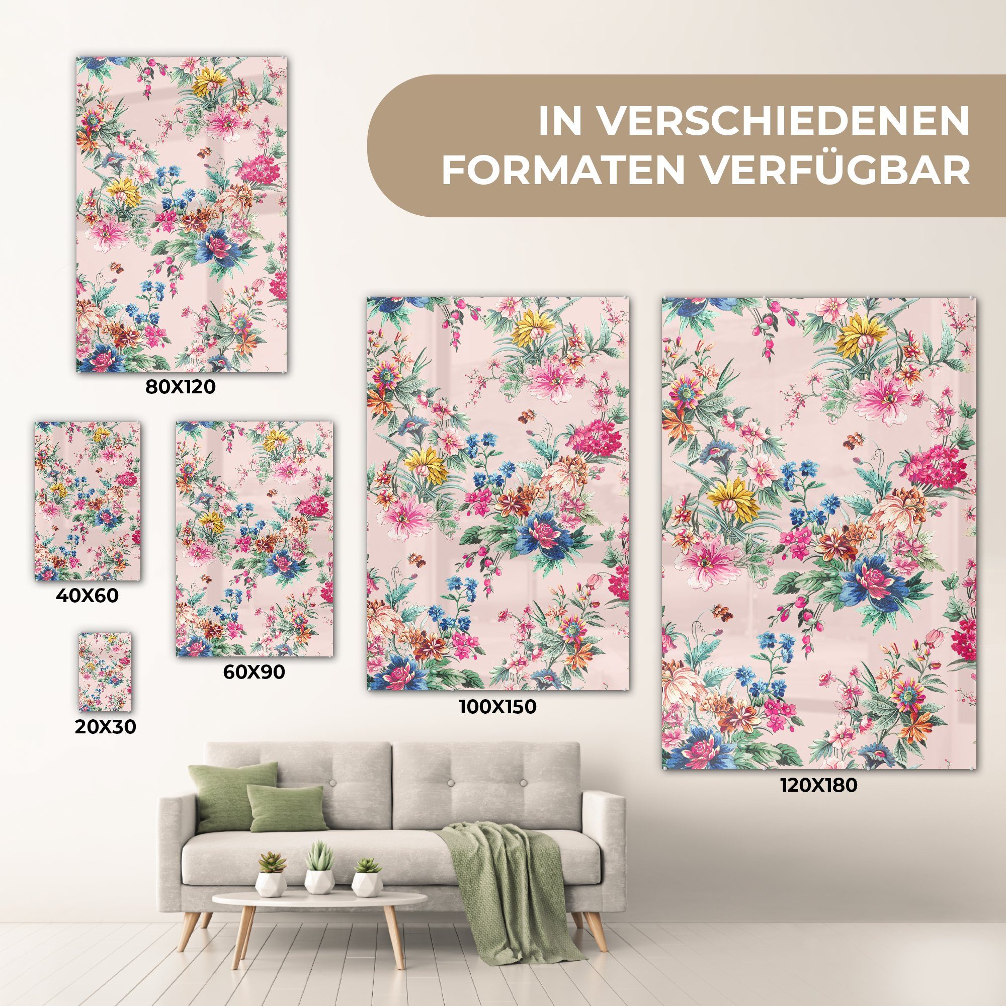 MuchoWow Acrylglasbild Blumen - Rosa Glasbilder Wanddekoration - Glas - Pastell, auf - (1 St), auf Wandbild Bilder Foto - Glas