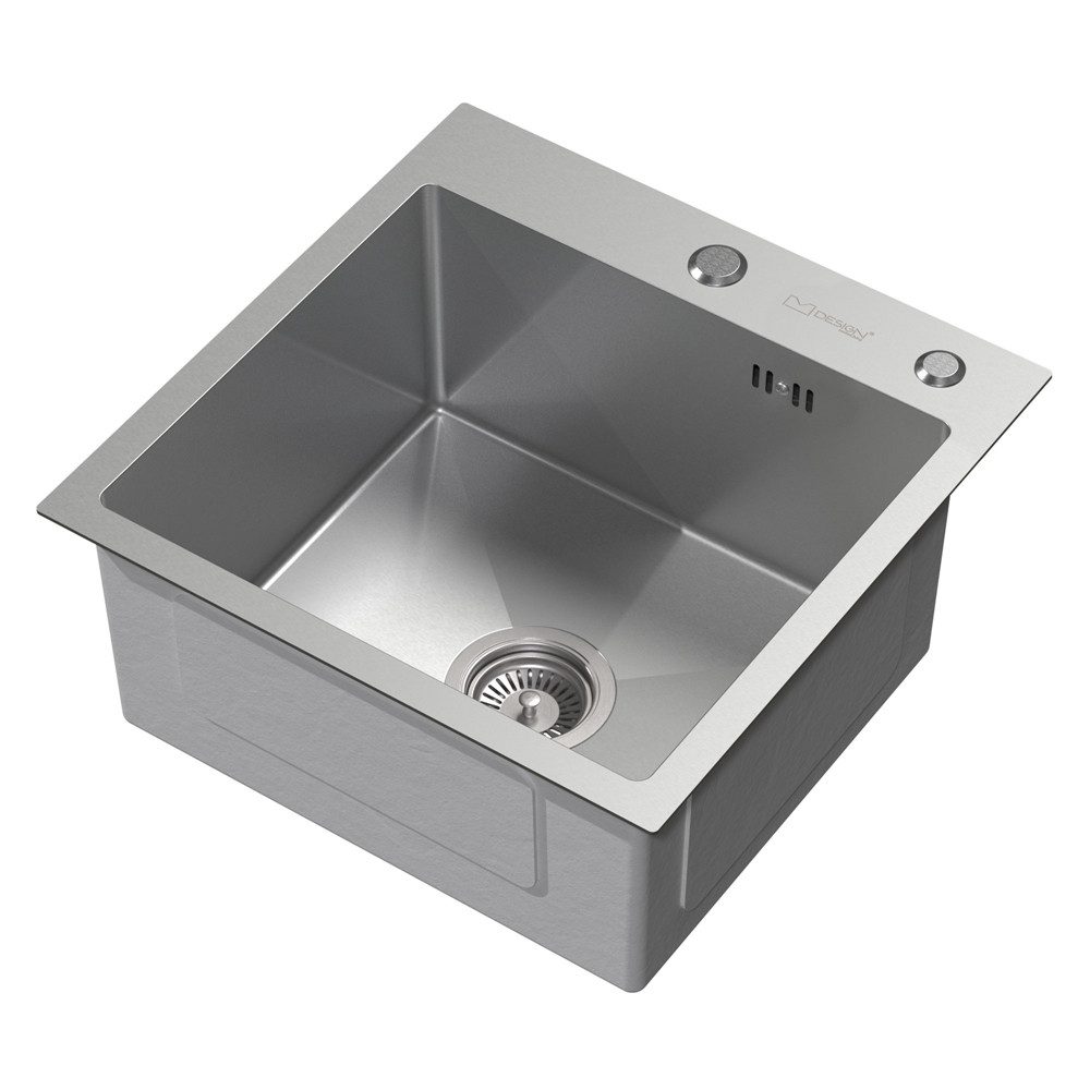 ML-DESIGN Küchenspüle Spülbecken aus Edelstahl, mit Ab- und Überlaufgarnitur & Siphon, 45/45 cm, Silber Einzelbecken Waschbecken Küche Spüle Edelstahlspüle