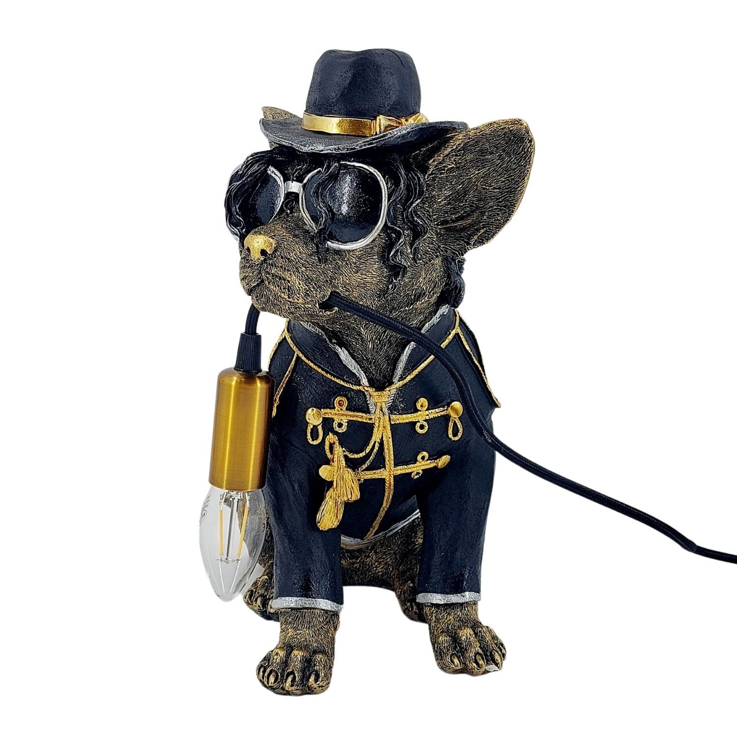 formano Tischleuchte Tiere im Anzug, nicht enhalten, mit Schalter, Antikgold, Hund, H: 33cm