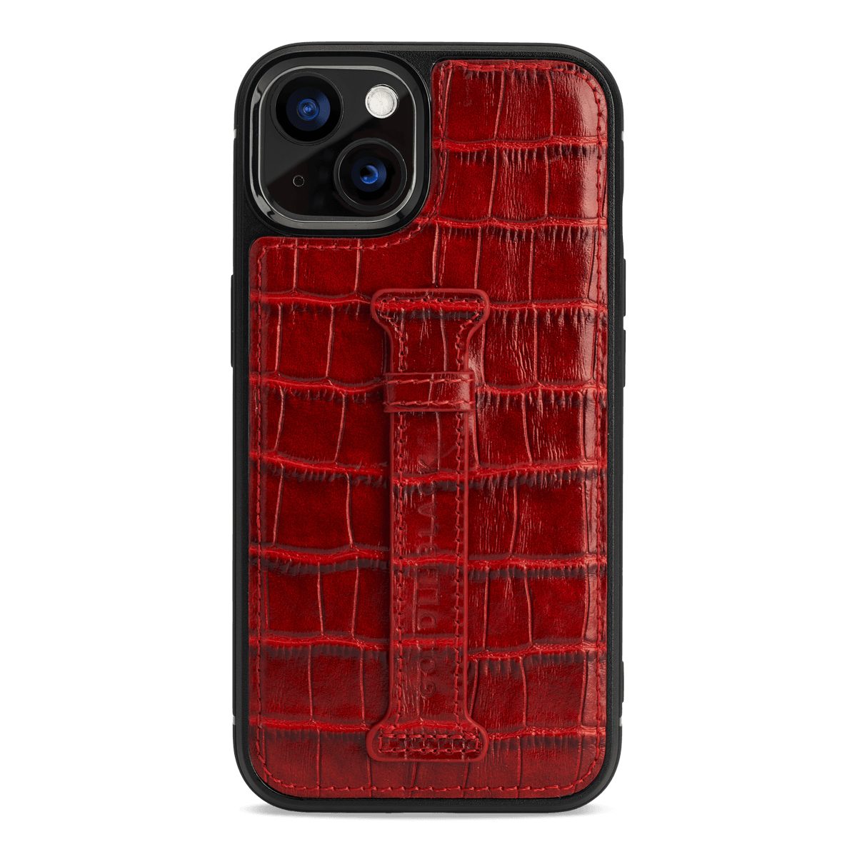 GOLDBLACK Handyhülle GOLDBLACK iPhone 13 Leder Case mit Fingerschlaufe Kroko-Prägung rot