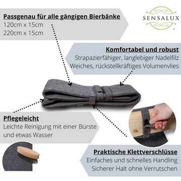 Sensalux Bankauflage Rückenlehnen-Polster für Bierzeltgarnitur, (120cm x 15cm, 1er Pack, 1 St., Grau - Grau (Filz), Schnelles einfaches Anbringen, Flexibel einsetzbar, Klettverschluss