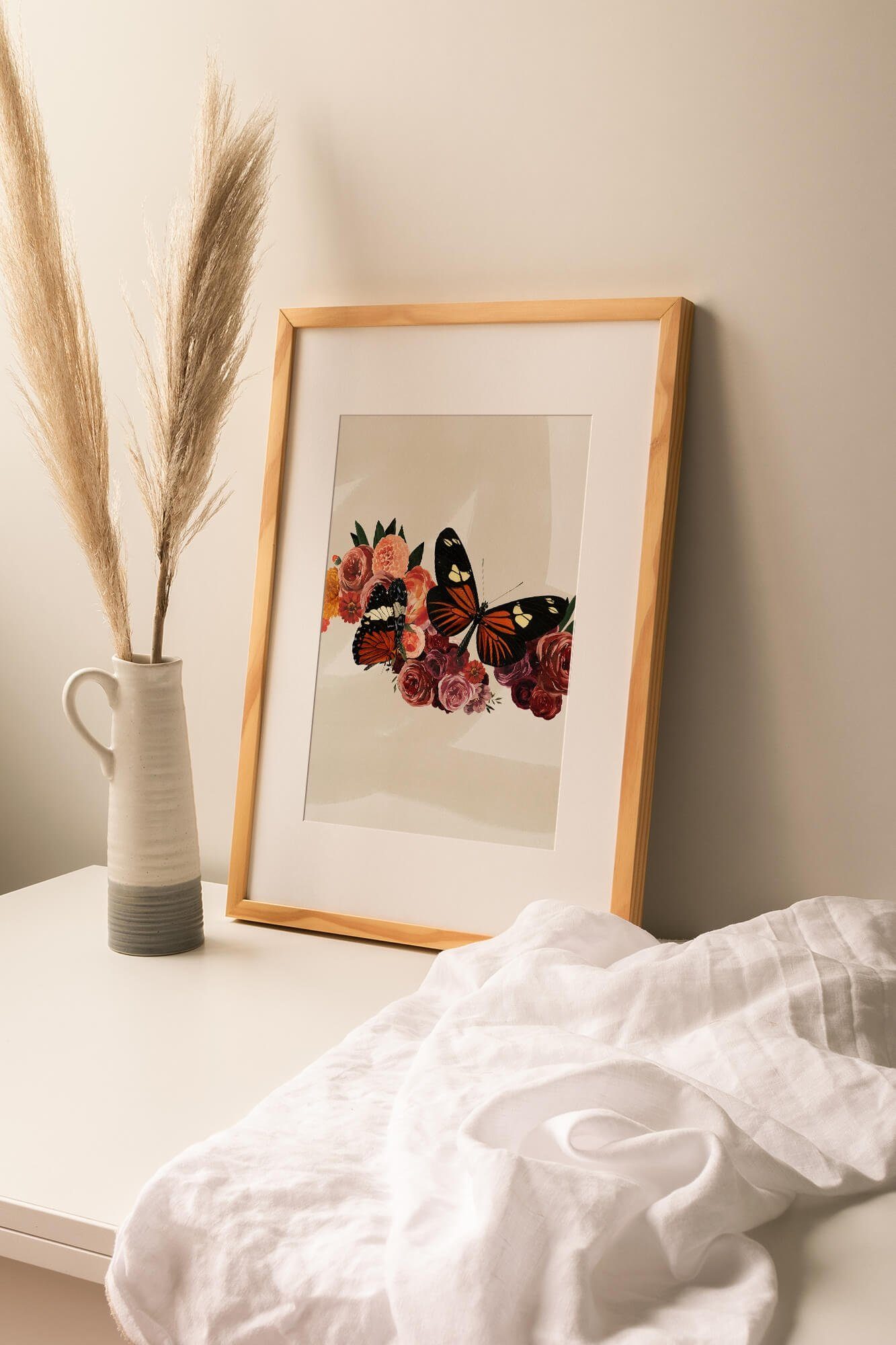 Sinus Art Wandbild Wandbild Schmetterlinge Blumen Blüten Rosen Blumenstrauß