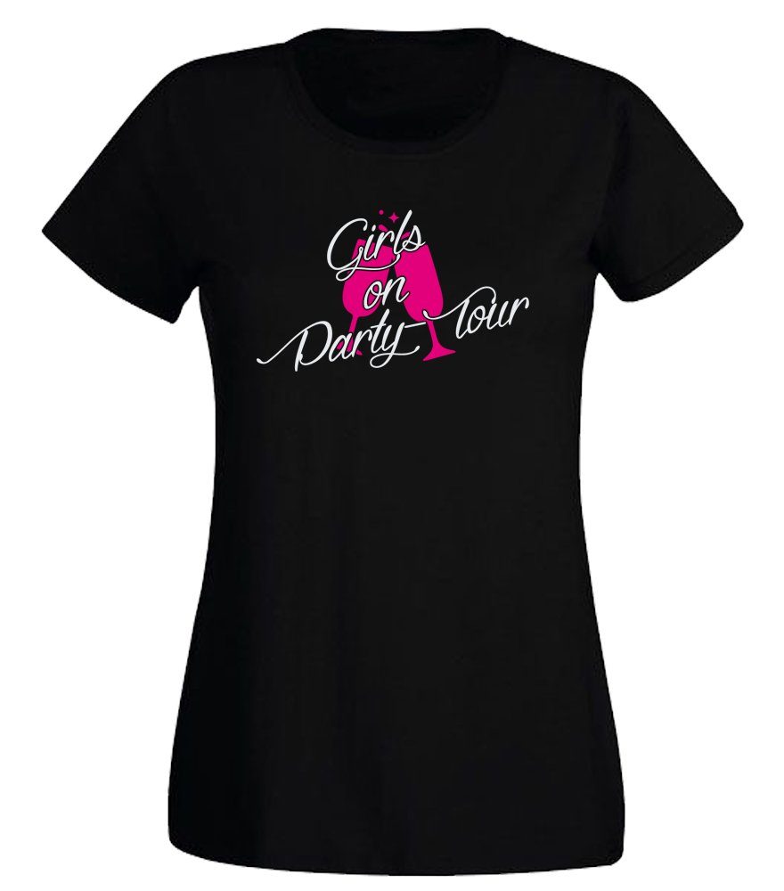 G-graphics T-Shirt Damen T-Shirt - Girls on Party Tour perfekt für den nächsten Mädels- & Partyabend, mit trendigem Frontprint, Slim-fit, Aufdruck auf der Vorderseite, Spruch/Sprüche/Print/Motiv, für jung & alt