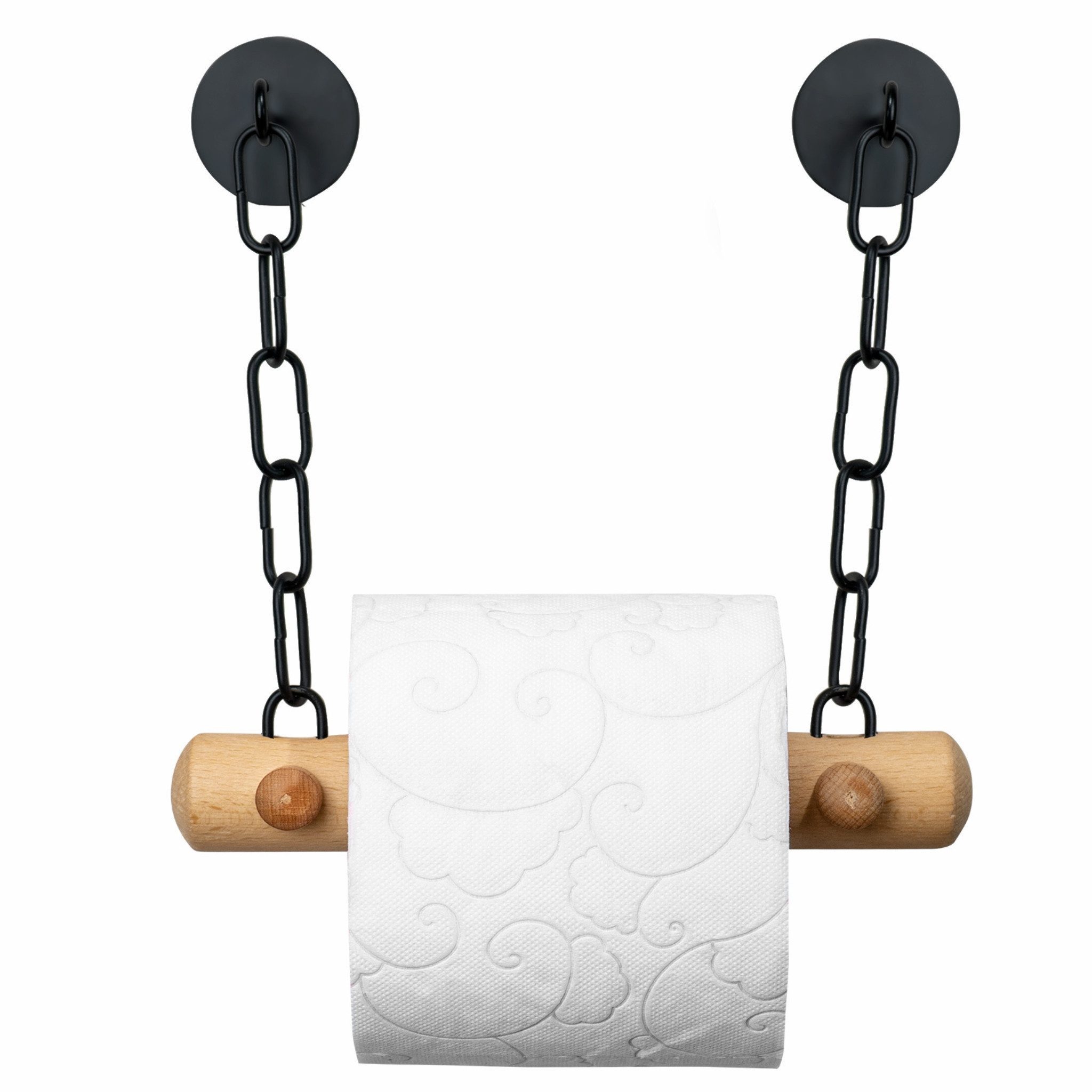 DEKAZIA Toilettenpapierhalter ohne Bohren, WC Papierhalter selbstklebend, Klorollenhalter Holz (Holz und Edelstahl, 5 Modelle, inkl. Klebepads / Montagematerial), Papierrollenhalter zum Kleben, Eiche, Mango Holz, Buchenholz, Stahl von DEKAZIA