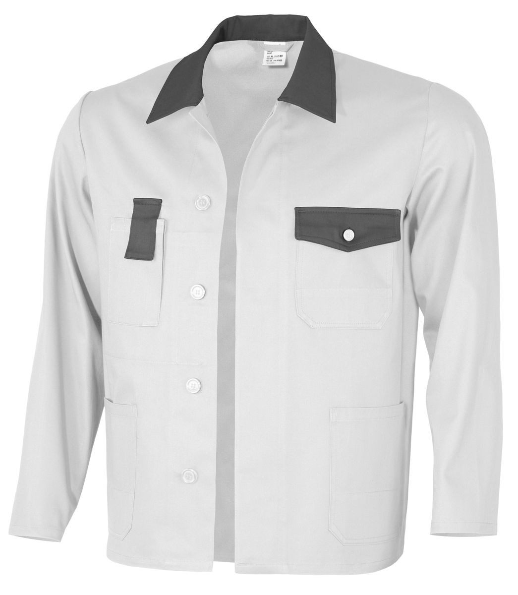 Qualitex Workwear Arbeitsjacke lange 2-farbig Werkstattjacke BW 240 - faserverstätkte Baumwolle (1-St) Bundjacke mit 5 Taschen - Strapazierfähig - Pflegeleicht - Waschbar