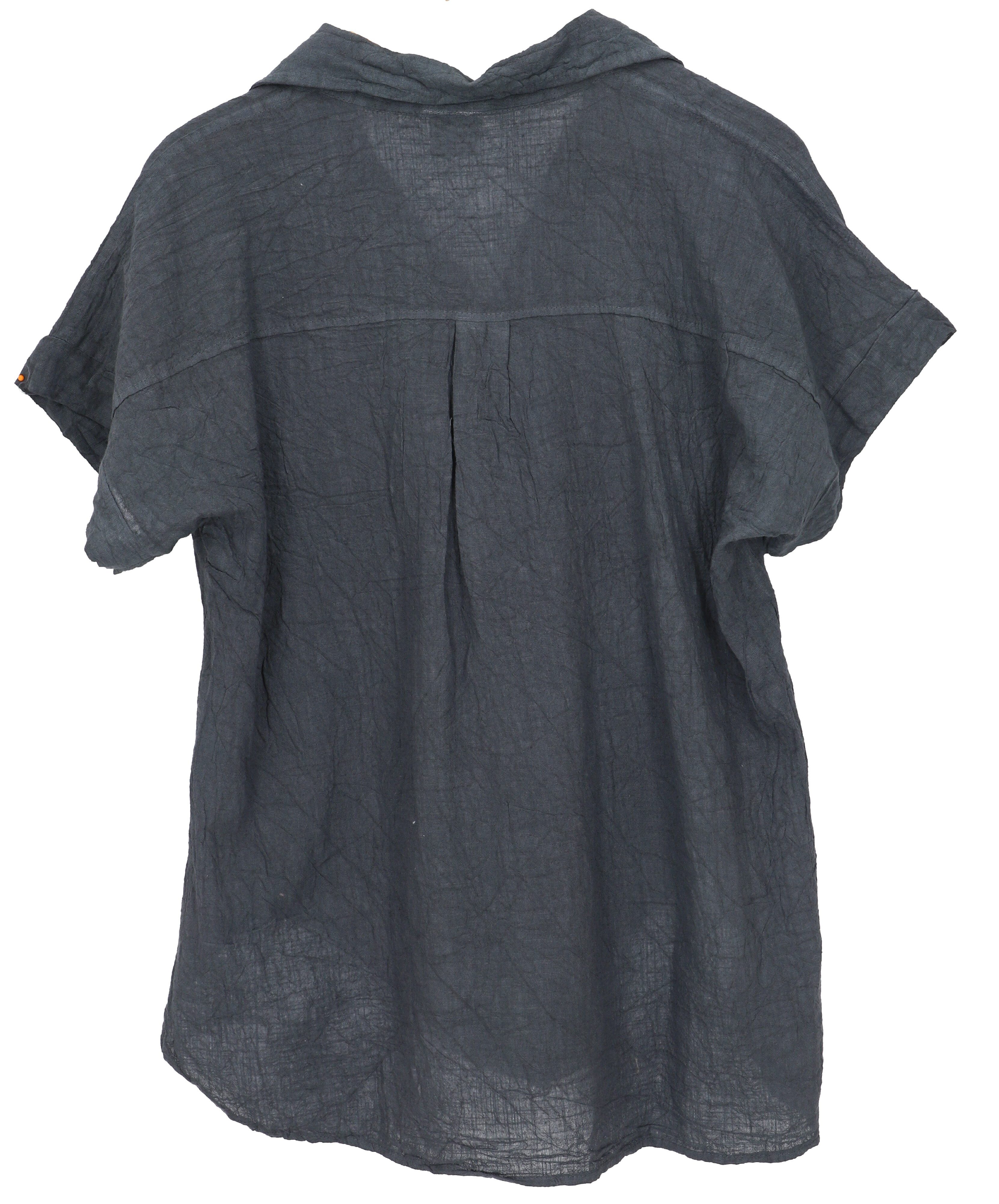 Guru-Shop Longbluse Baumwollbluse mit Kokosknöpfen - charcoal alternative Bekleidung