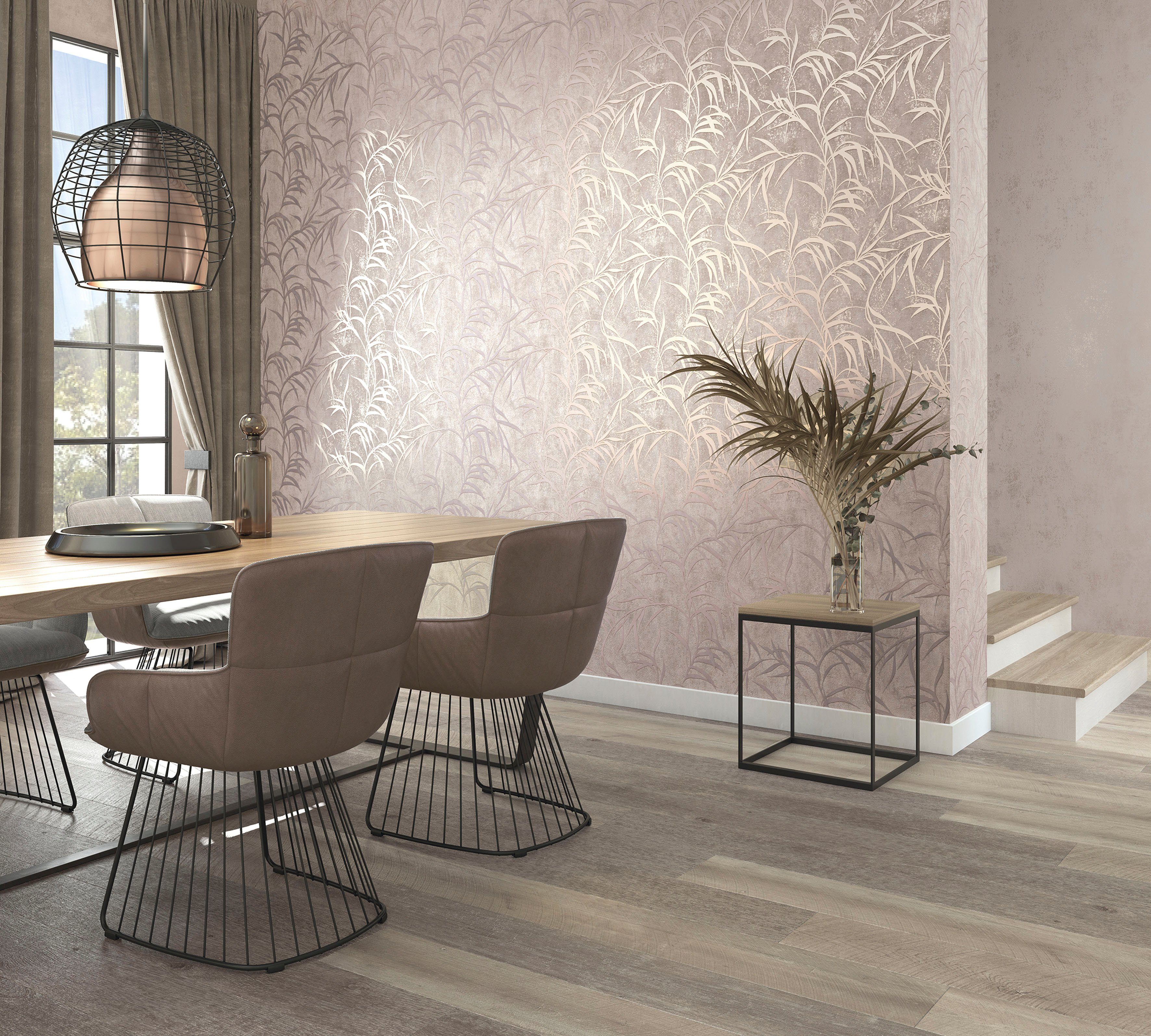 Marburg Vliestapete Fern, strukturiert, glänzend, moderne Tapete für Wohnzimmer Schlafzimmer Küche