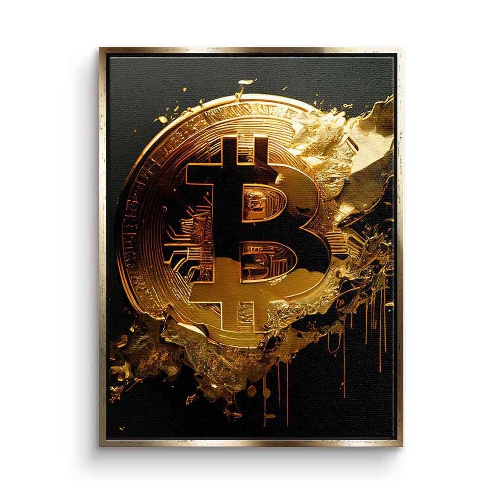 DOTCOMCANVAS® Leinwandbild, Leinwandbild raw Bitcoin crypto trading Börse Handel diamond hands mit goldener Rahmen