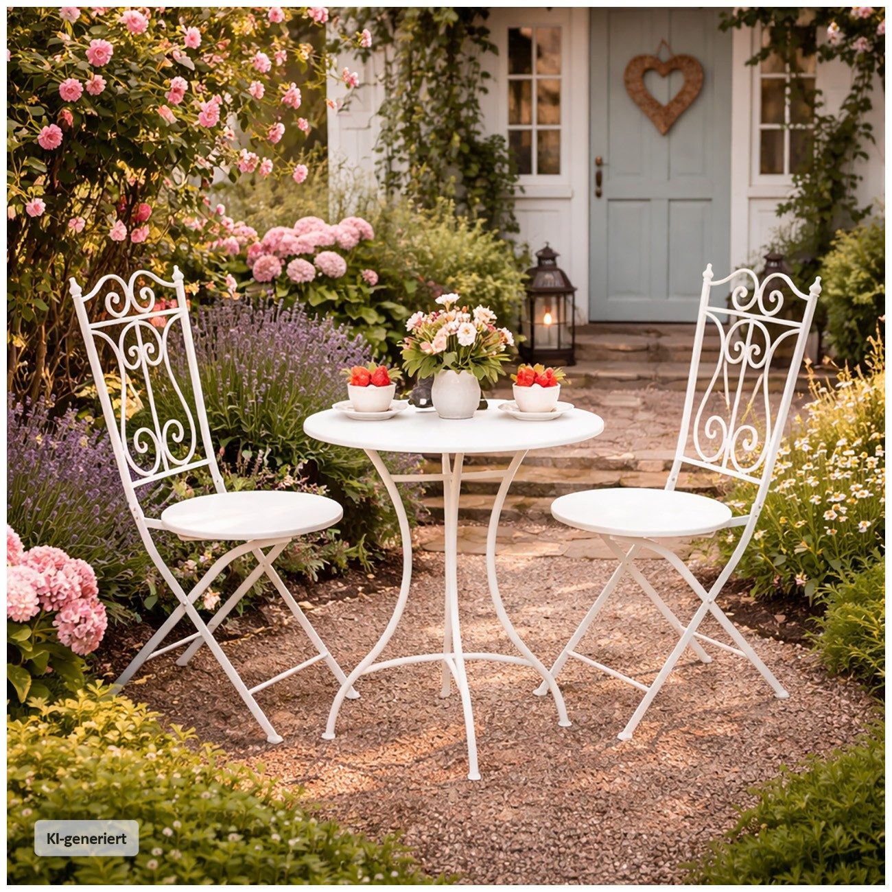 HTI-Living Garten-Essgruppe Bistro Set mit Tisch und 2 Stühlen Metall Creme Balkon Terrasse, (Set, 3-tlg., 1 Tisch 2 Stühle), Sitzgruppe Essgruppe Balkonset – Bild 3 von 5