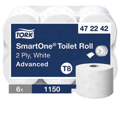 TORK Toilettenpapier SmartOne® (6-St), 2-lagig, weiß ohne Prägung, unperforiert, 1150 Blatt/Rolle