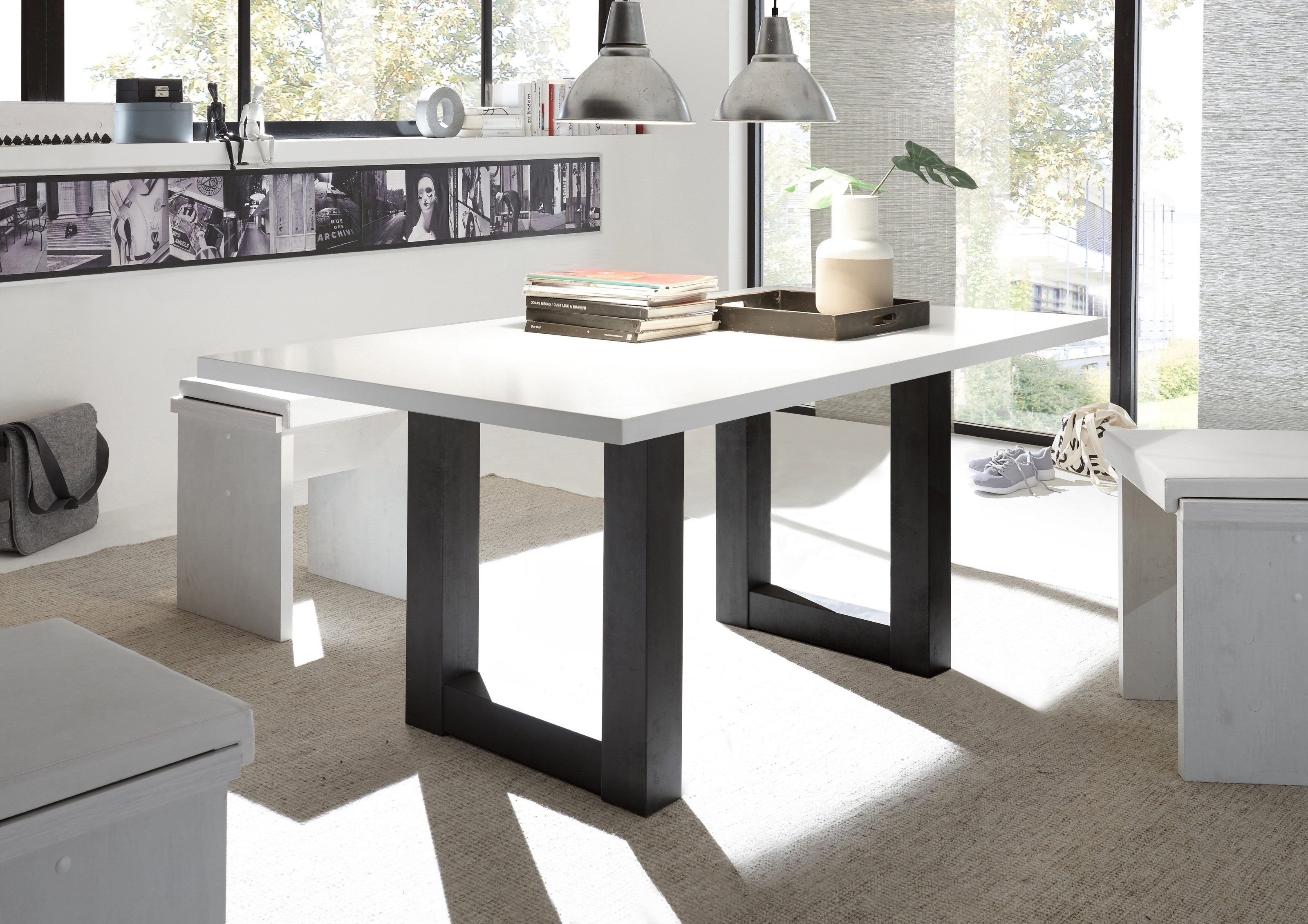 freiraum Esstisch Big System, in schwarzstahl / weiß matt lack - 140x75x90cm (BxHxT)