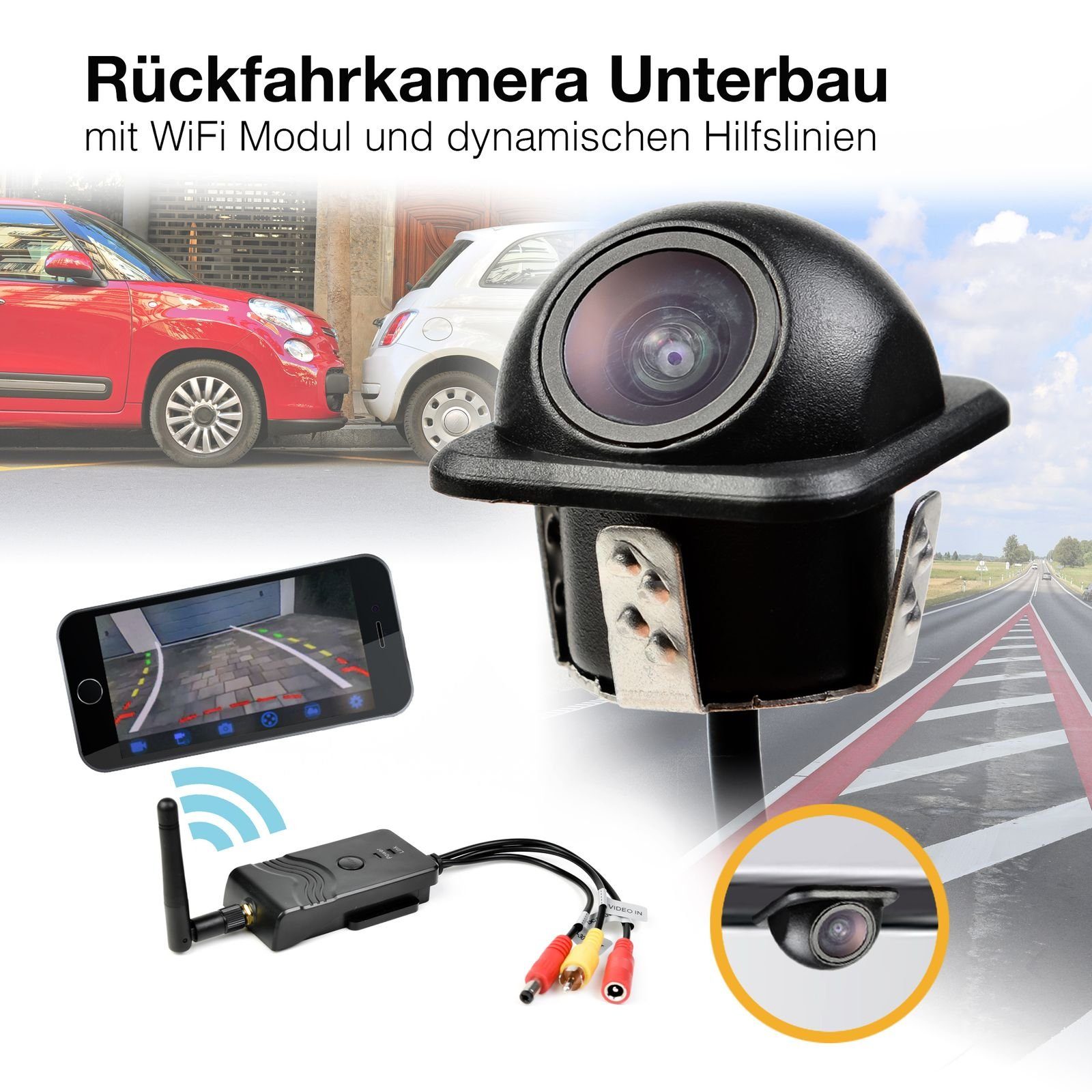 CARMATRIX CM-1111 Rückfahrkamera (Auto WLAN Rückfahrsystem Funk  Einparkhilfe HD Rückfahrkamera, im Nummernschild mit App)
