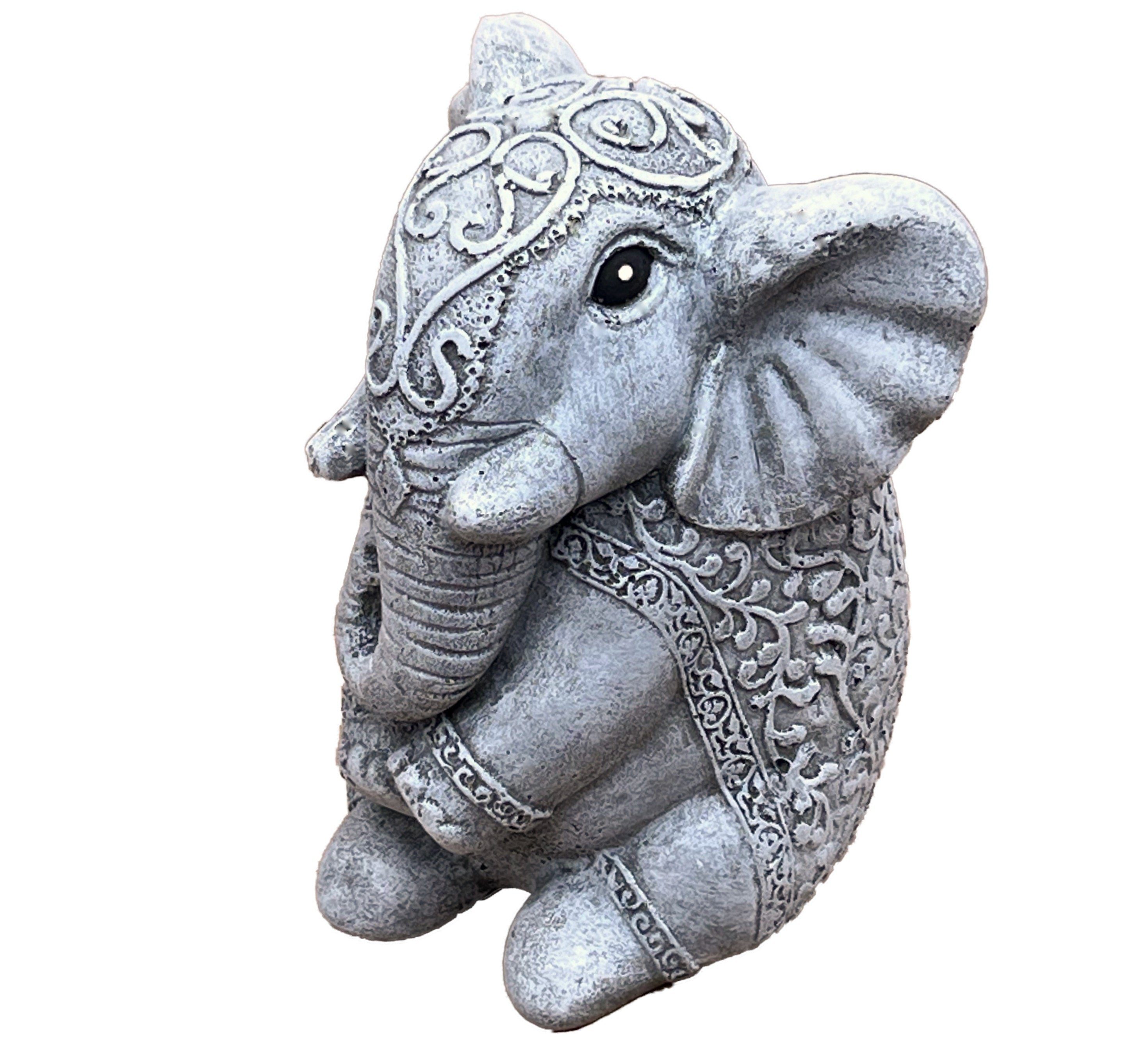 Stone and Style Gartenfigur Steinfigur indischer Elefant frostfest Steinguss