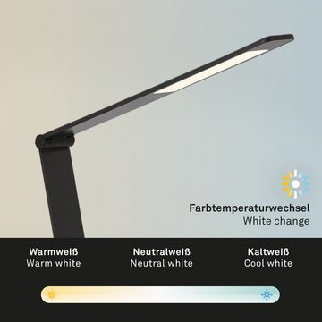 Briloner Leuchten LED Schreibtischlampe 7414-015, CCT Farbtemperatursteuerung, Touch, Speicherfunktion, USB-Anschluss, schwenkbar, LED fest verbaut, Farbwechsler, Kaltweiß, Neutralweiß, Tageslichtweiß, Warmweiß, Tischlampe, 83x20cm, Schwarz, 6,5W, Leselampe, Schreibtisch, Büro