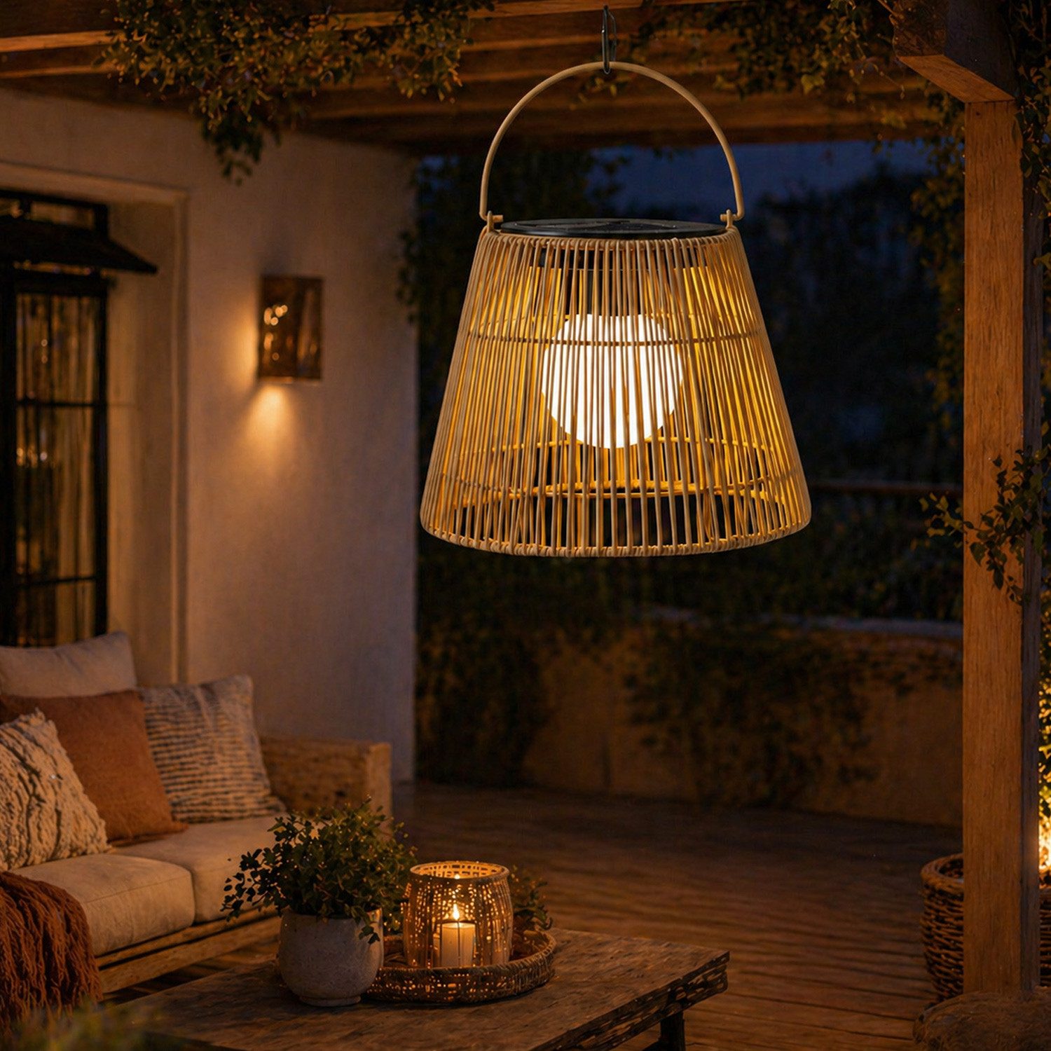 MARELIDA LED Laterne LED Solar Laterne Hängeleuchte in Rattanoptik Solarleuchte natur, LED Classic, warmweiß (2100K bis 3000K)