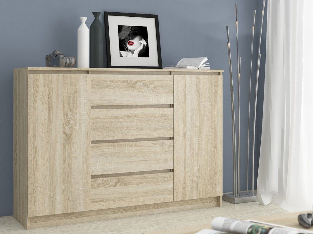 Raumhirsch Furniture Kommode mit 4 Schubladen, zwei Schranktüren, 138 cm breit Holz Schrank, (viele Farbvarianten - Maße: 138 x 99 x 40 cm) - Hochwertig & stabil