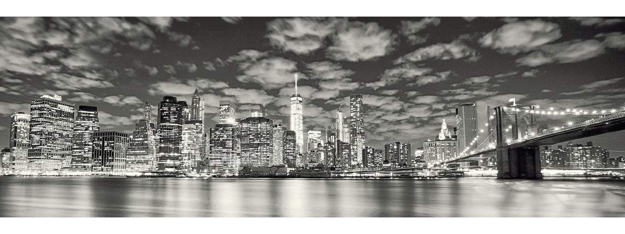 The Wall - the art of framing AG Wandbild Keilrahmenbild Night Skyline 140 x 45 cm, Städte