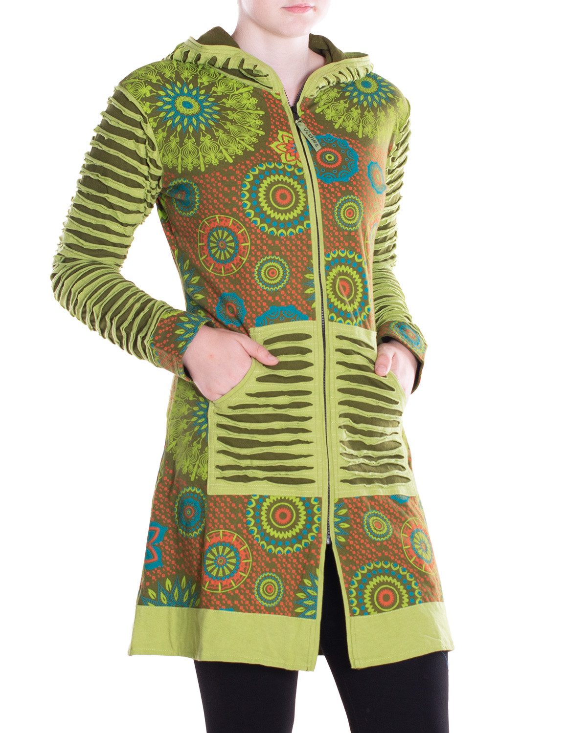 Vishes Kurzmantel Damen Mandala Blumen Jersey-Mantel Hippiemantel Kapuzenmantel Elfen, Hippie, Ethno Style