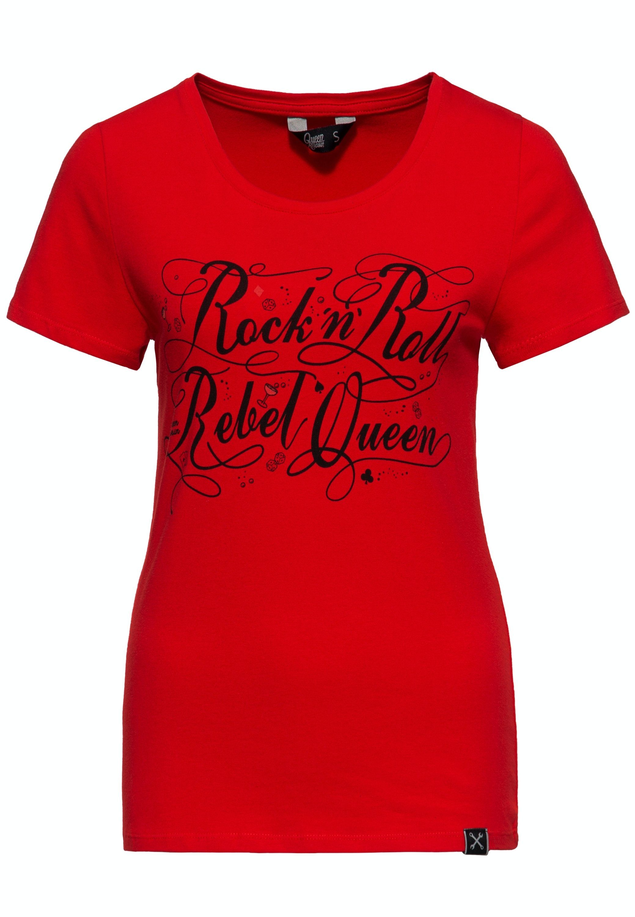 QueenKerosin Print-Shirt Rock'n'Roll Rebel Queen (1-tlg) mit Statement Vintage Front Print rot