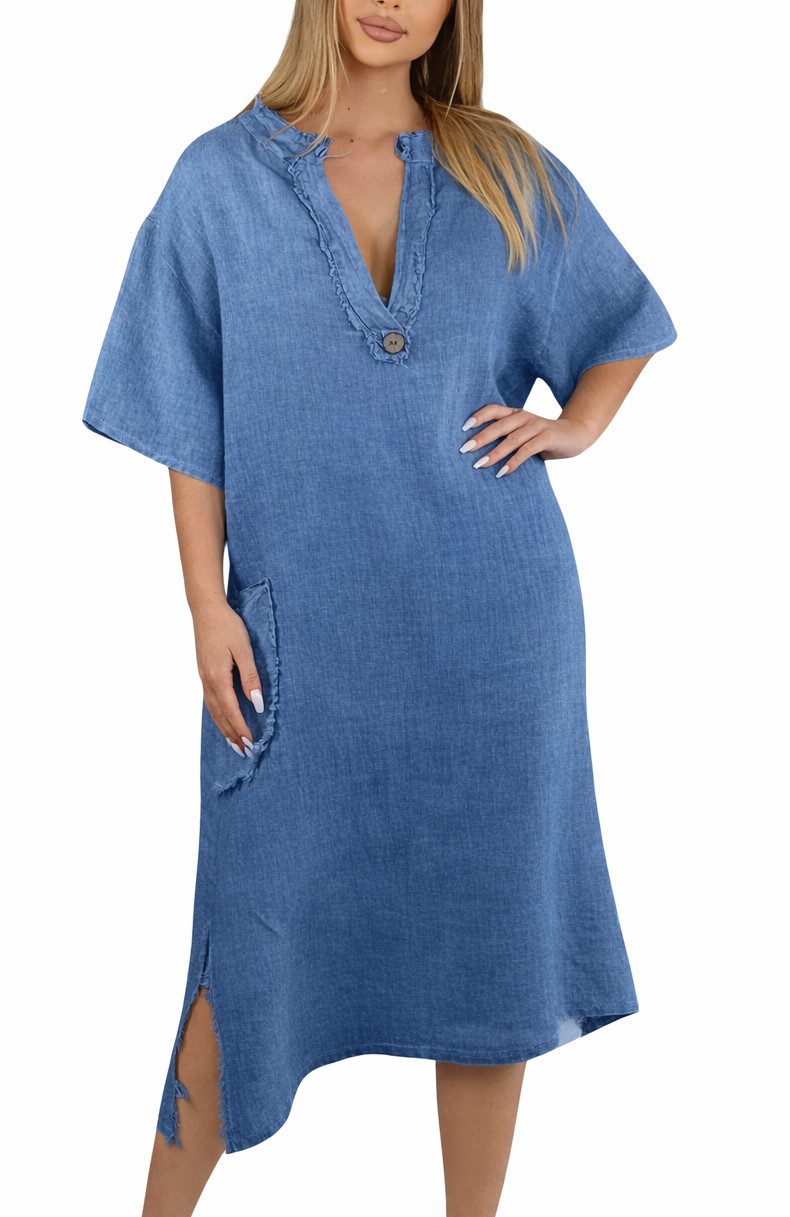 Mississhop Sommerkleid Dame Kleid Sommerkleid 100% Leinen M.3093 Gr.36-40