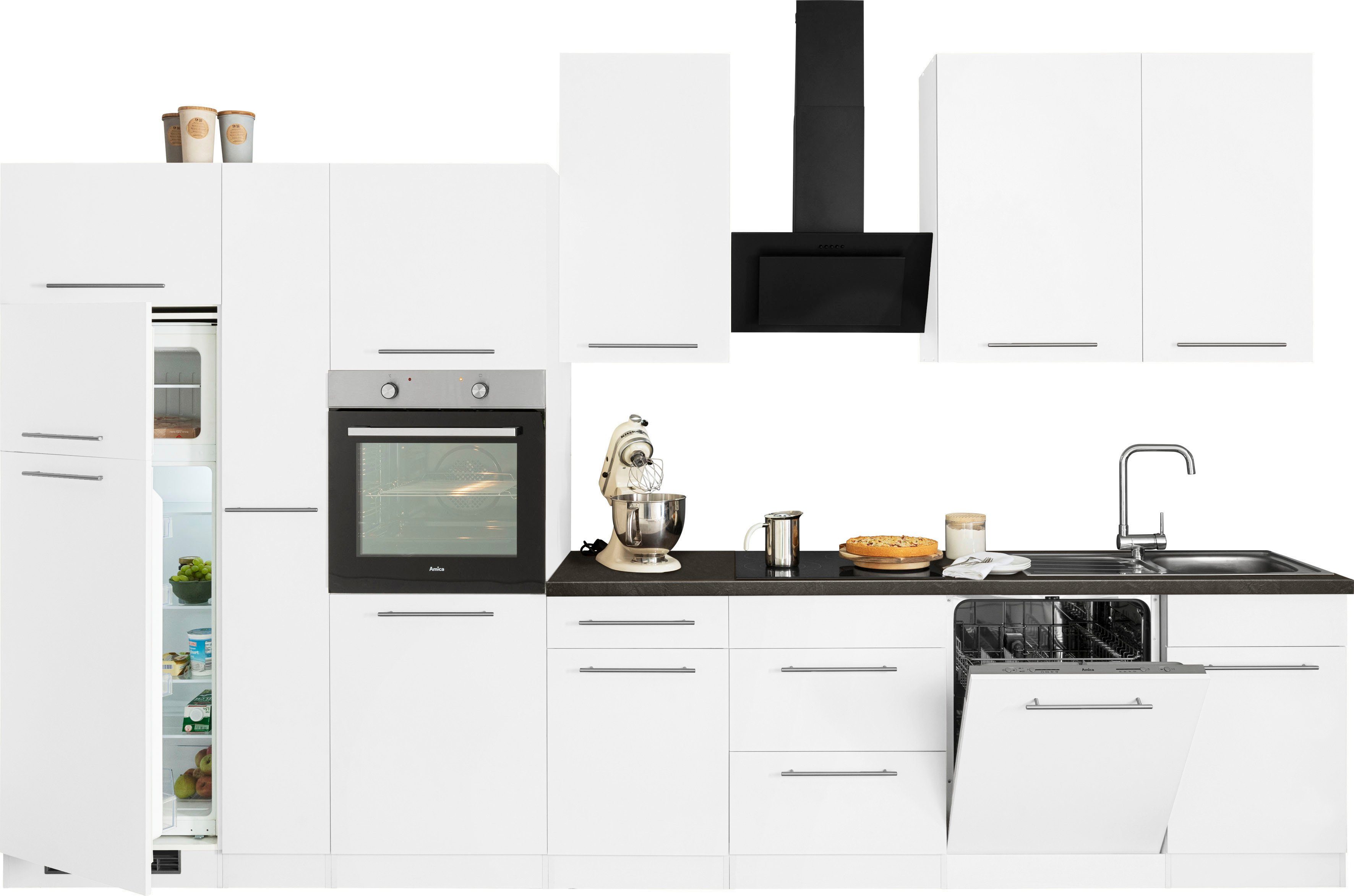 wiho Küchen Küchenzeile Unna, mit E-Geräten, Breite 370 cm, Beliebig um  weitere Schränke erweiterbar, z. B. auch über Eck | L-Küchen