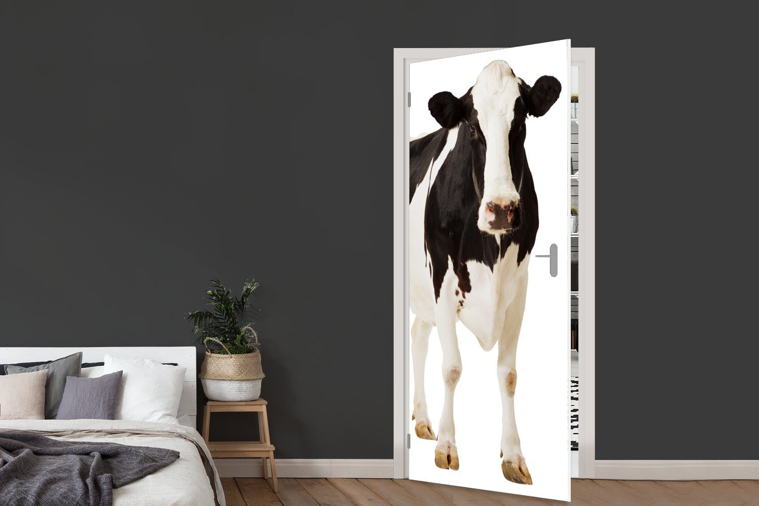 MuchoWow Türtapete Schwarz cm 75x205 - für Kuh Türaufkleber, St), Tür, (1 Fototapete Weiß - bedruckt, - Tiere, Matt