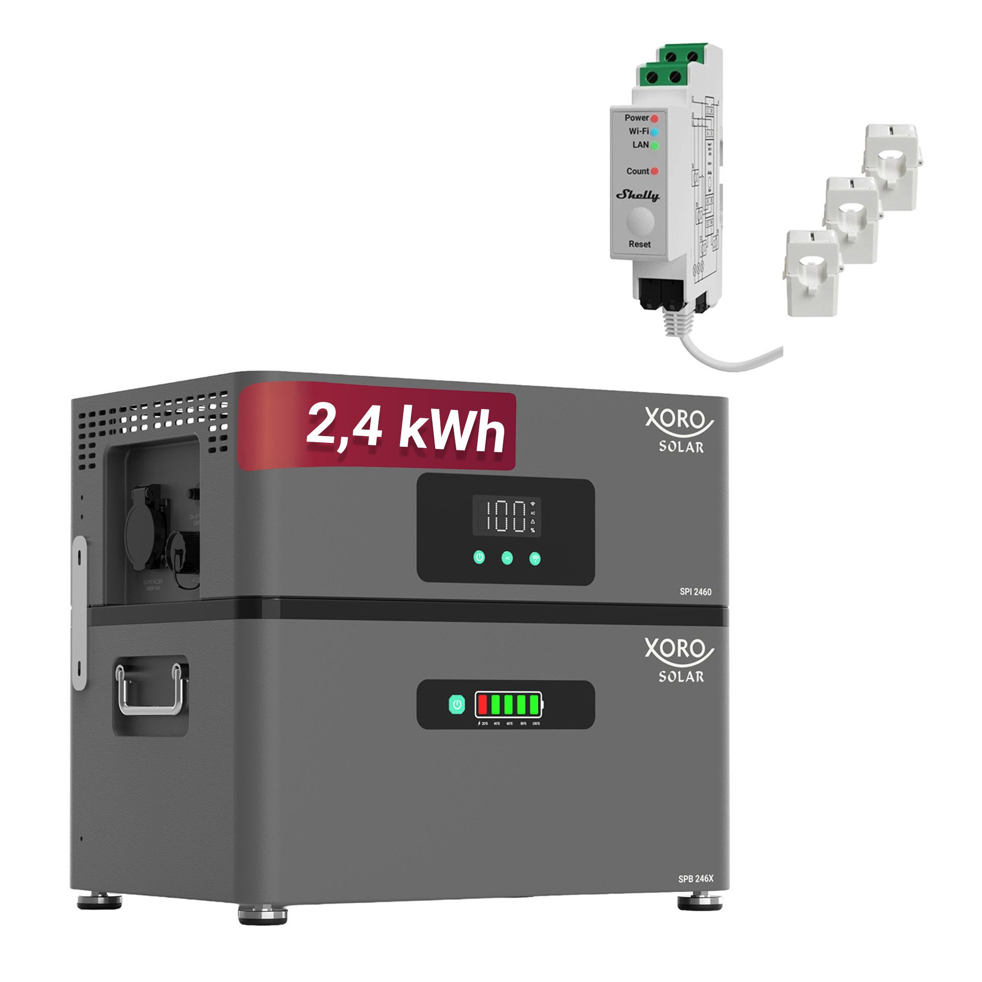 XORO SOLAR ATLAS-D – 2,4 kWh / E – 4,8 kWh / F – 7,2 kWh inkl. Shelly Pro 3EM Stromspeicher (230 V), AC-gekoppelter Solarspeicher für Balkonkraftwerk und Dachanlagen