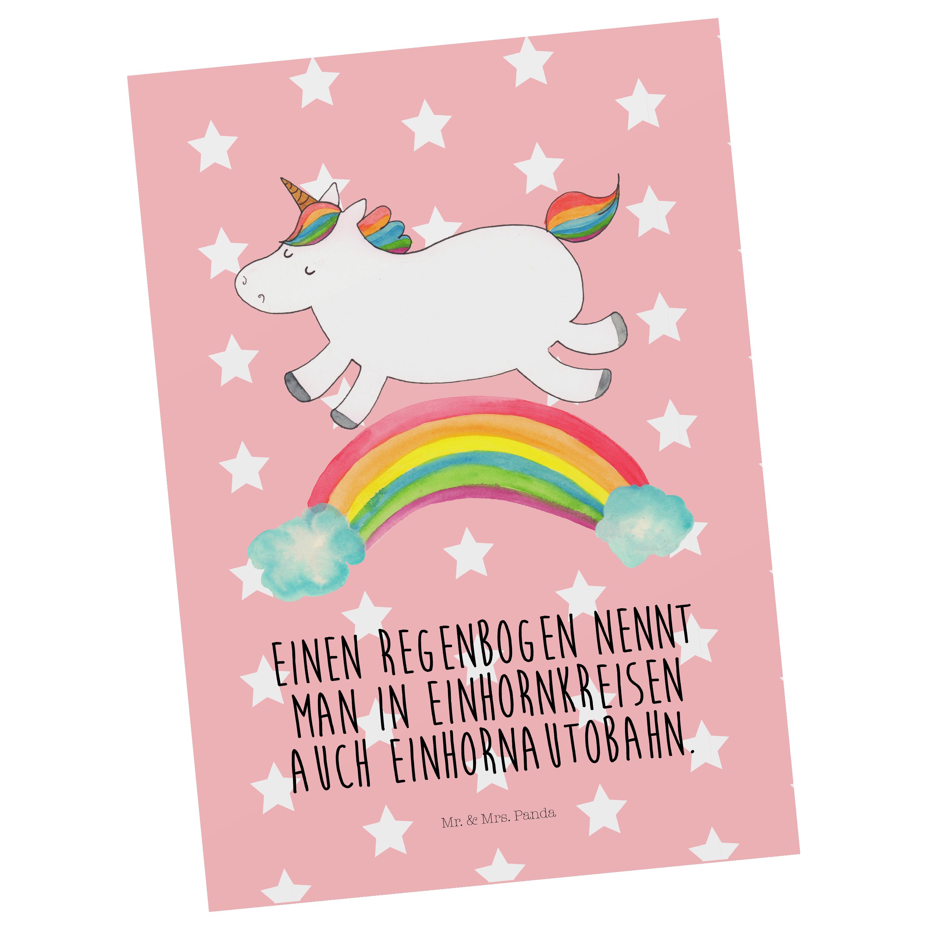 Pastell Rot Geschenk, Postkarte - Mr. & Einladung Mrs. Einhorn Panda Regenbogen Einhornpower, -