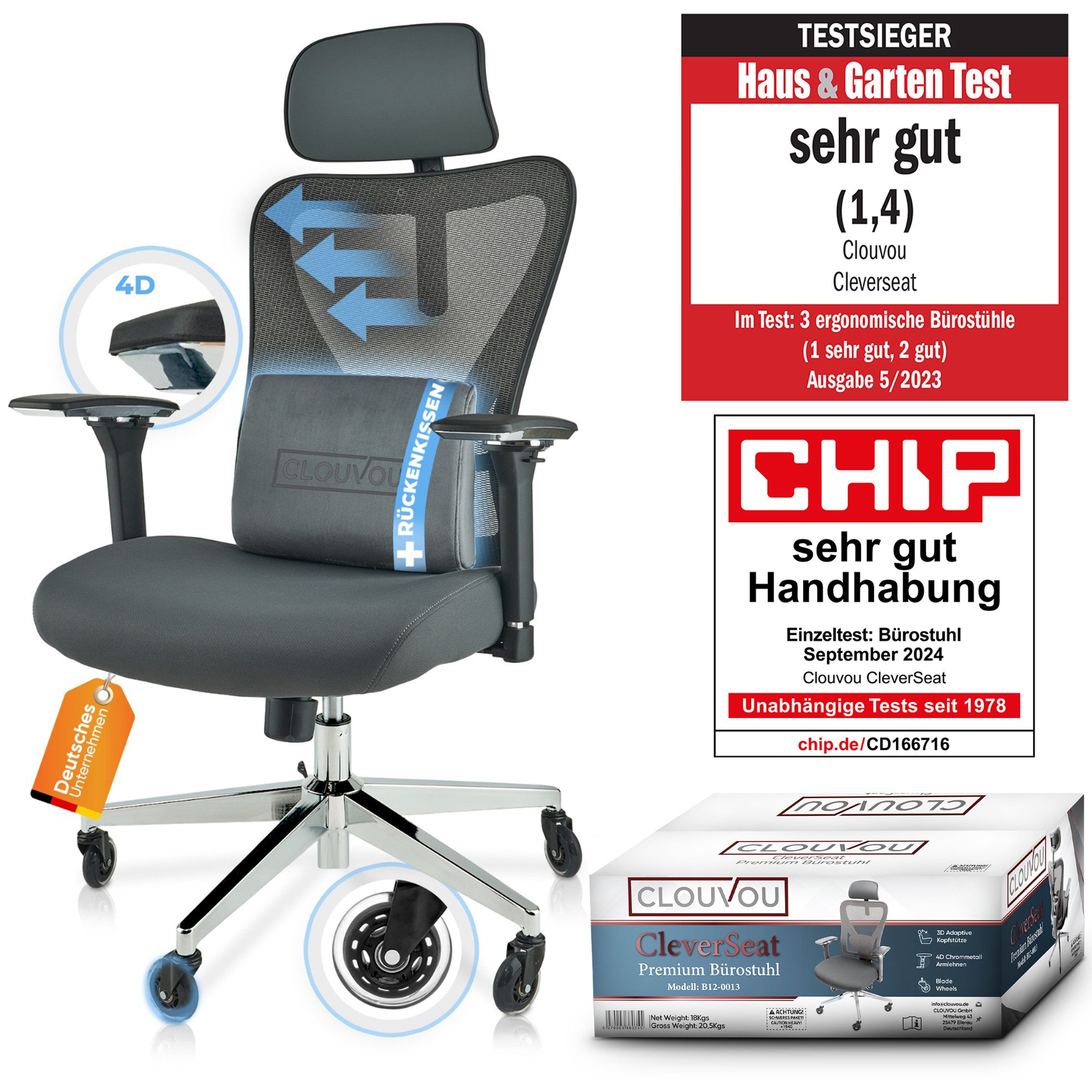 CLOUVOU Bürostuhl ergonomisch, CleverSeat Schreibtischstuhl bis günstig online kaufen