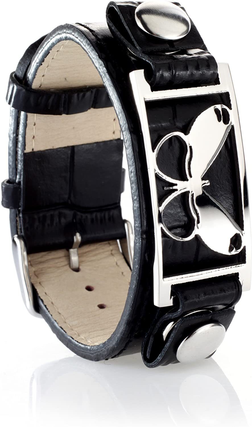 Karisma Edelstahlarmband Karisma Unisex Leder Armband Schwarz Mit Edelstahl Platte Motiv Schmetterling-SB8954