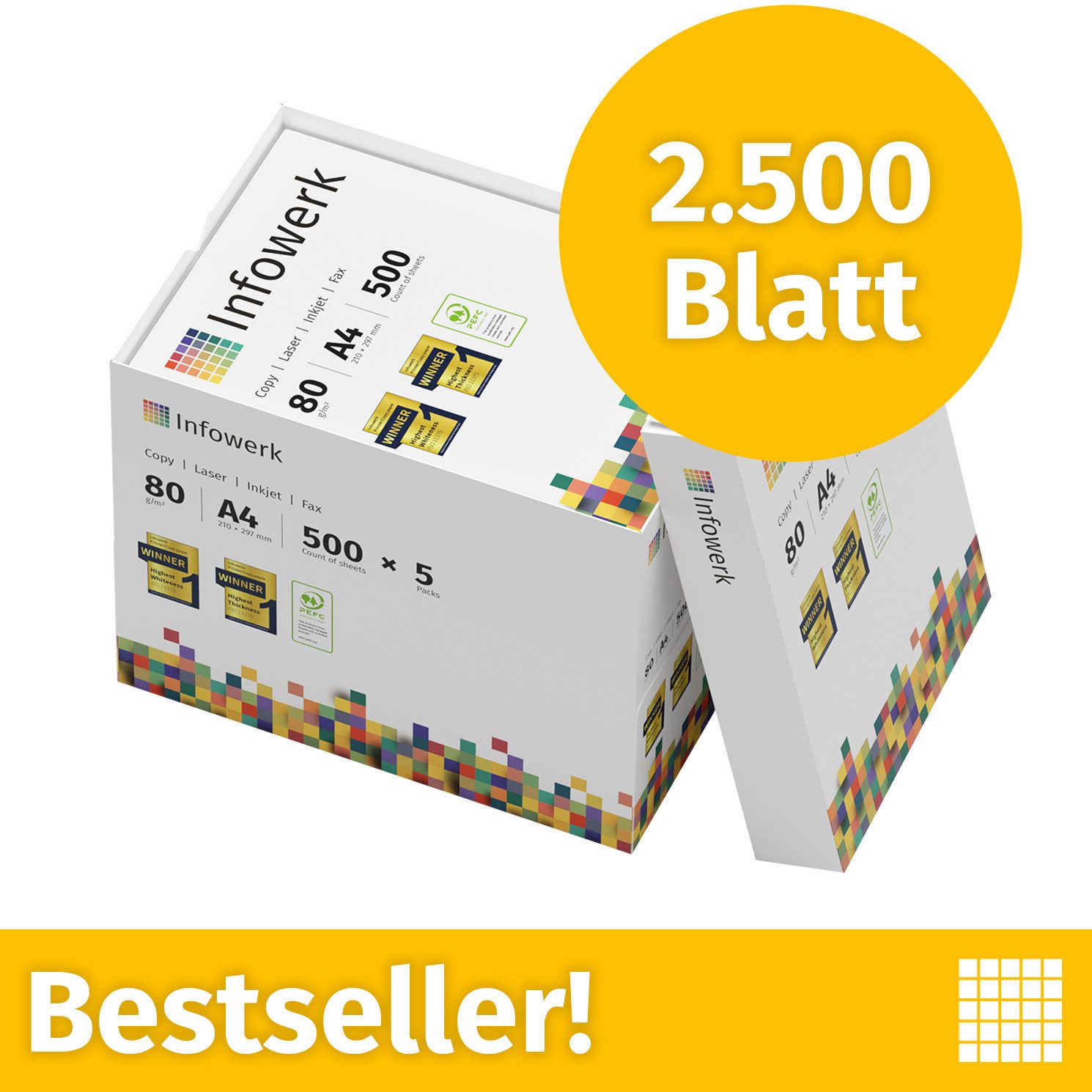 Infowerk Druckerpapier Kopierpapier 2500 Blatt A4 80g Premium Weiß Testsieger PEFC, PEFC-Zertifikat (GFA-PEFC-COC-500582)