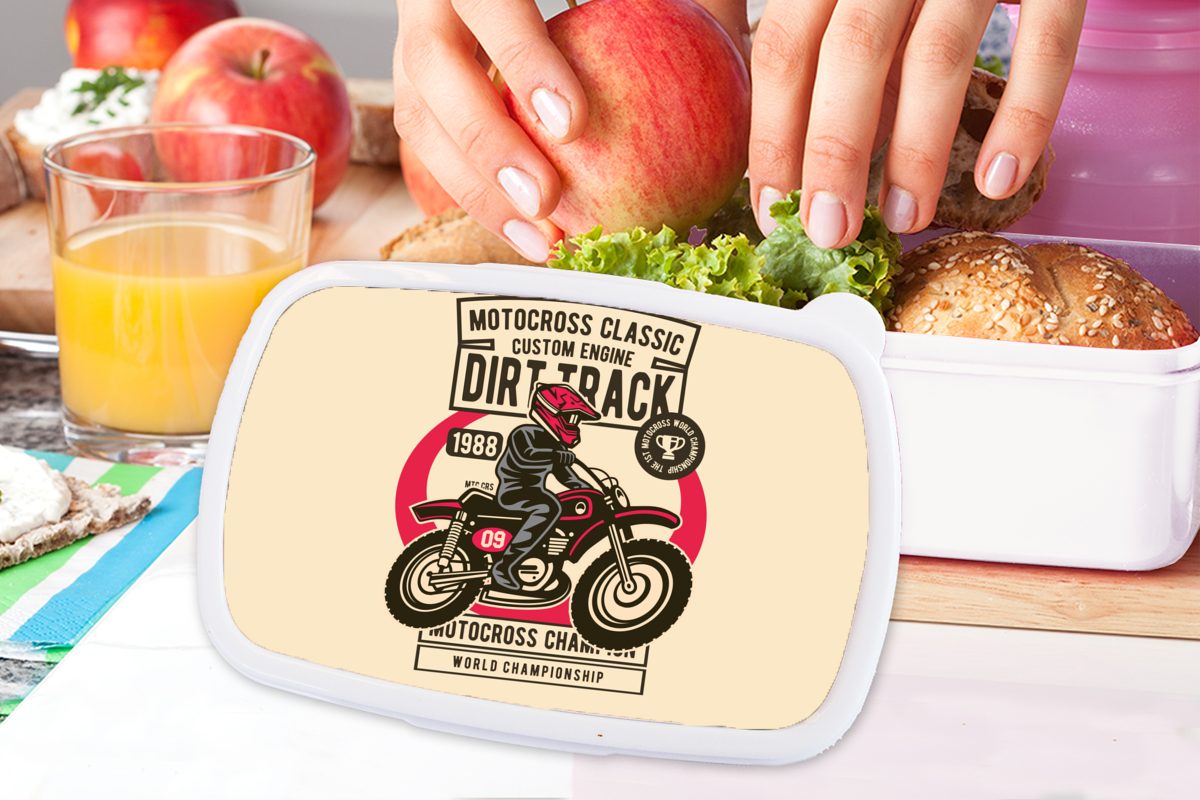 Brotdose, und MuchoWow Zeichnung, für Lunchbox (2-tlg), Brotbox Jungs Kinder Motorrad - Mädchen weiß Erwachsene, und Kunststoff, Vintage für -