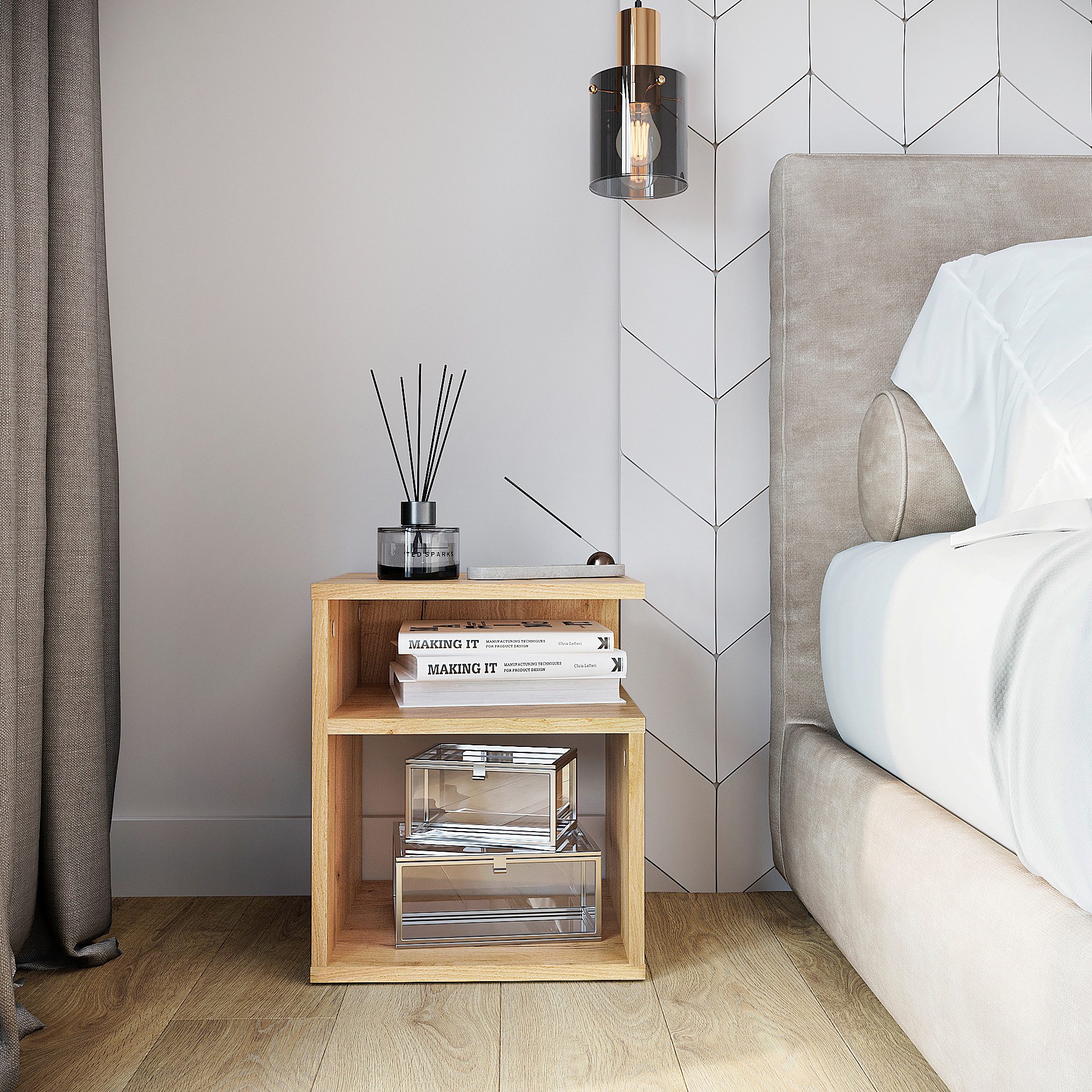 KOMTO Nachttisch Nachtschrank, Beistelltisch mit 2 offene Fächer (1-St) günstig online kaufen