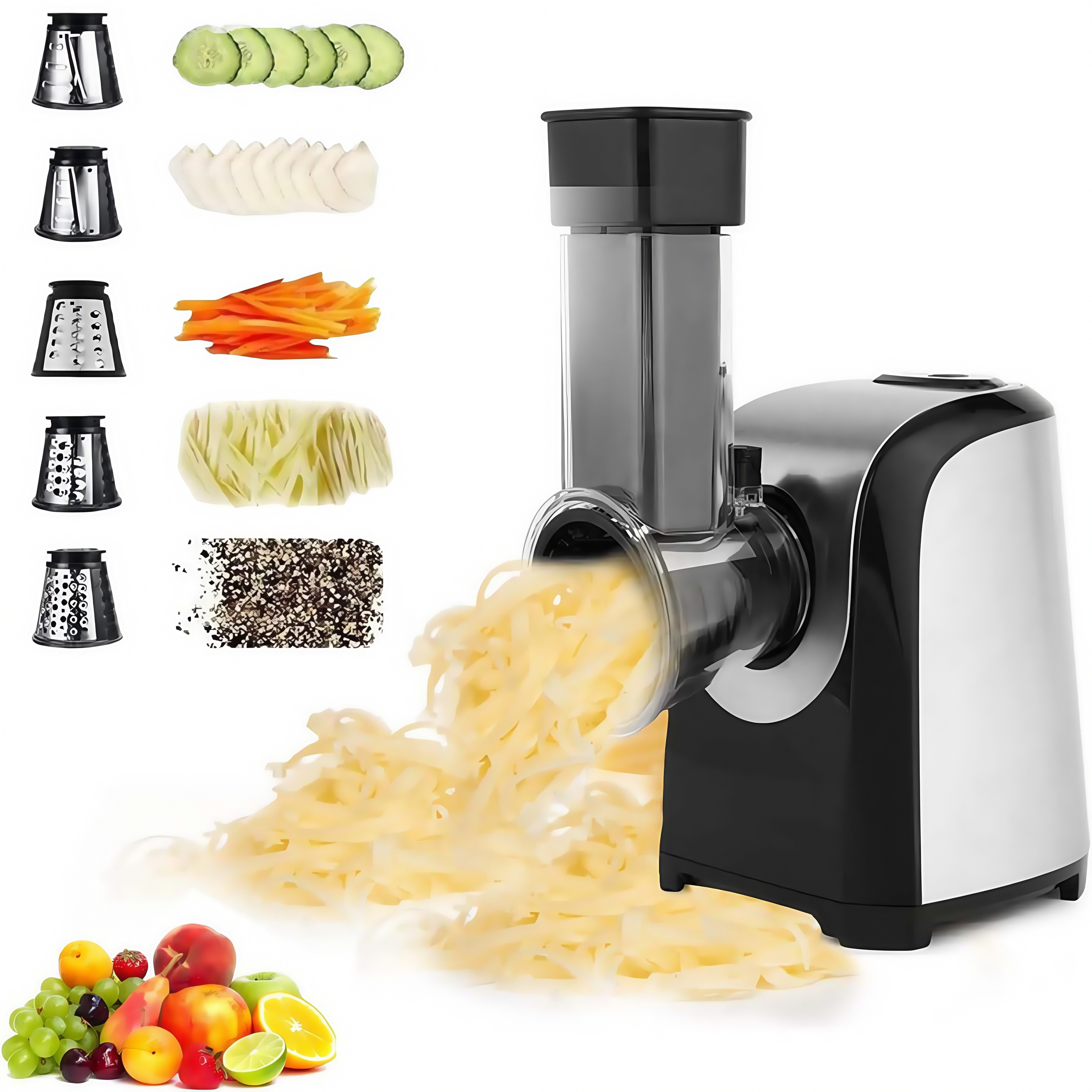 Tooluck Käsereibe professionell elektrisch Hobel 150 W 5-in-1 für Obst/Gemüse/Käse, Salatbereiter mit 4 kostenlosen Aufsätzen für Zuhause und Küche