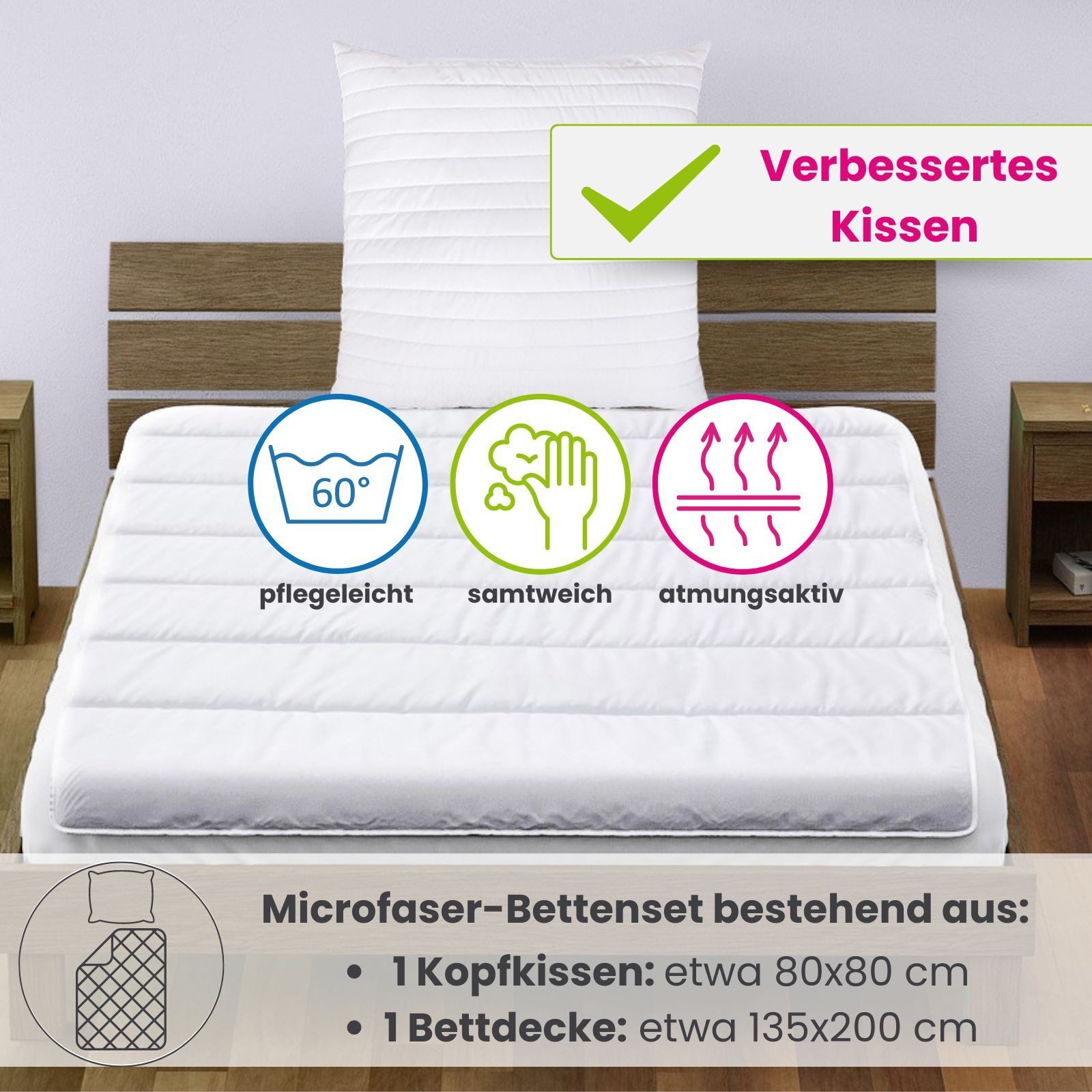 wometo Microfaserbettdecke + Kopfkissen 2er Set Bettdecke 135x200 cm und Ko günstig online kaufen