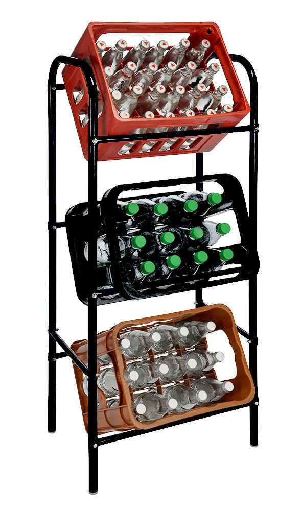 Spetebo Kastenständer 3er Metall Getränkekisten Ständer schwarz 116x50cm, Set 10-tlg., für 3 Getränkekisten oder Universalboxen in ca. 45 cm x 35 cm x 27 cm
