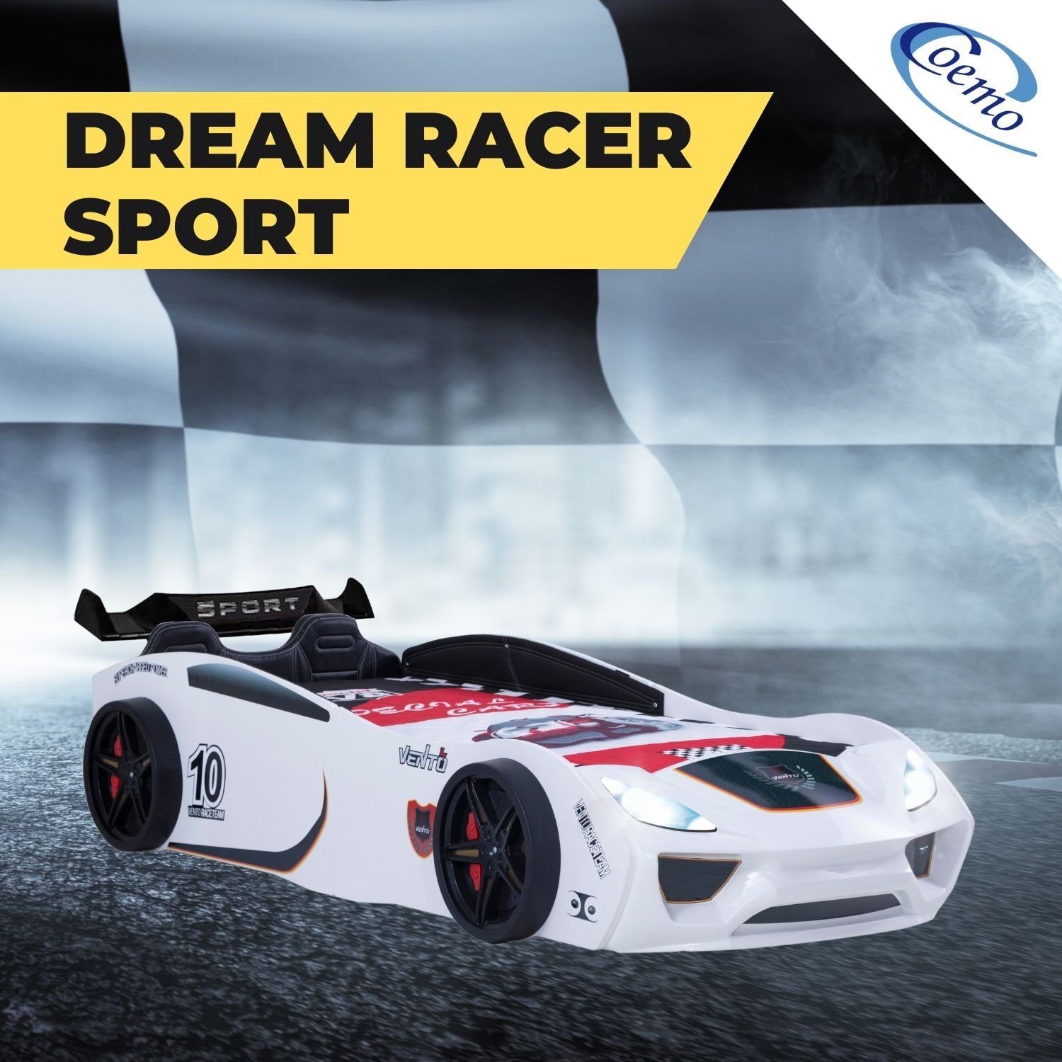 Coemo Autobett DREAM RACER (Spielbett mit Spoiler), Weiß Kinderbett 90x200 günstig online kaufen