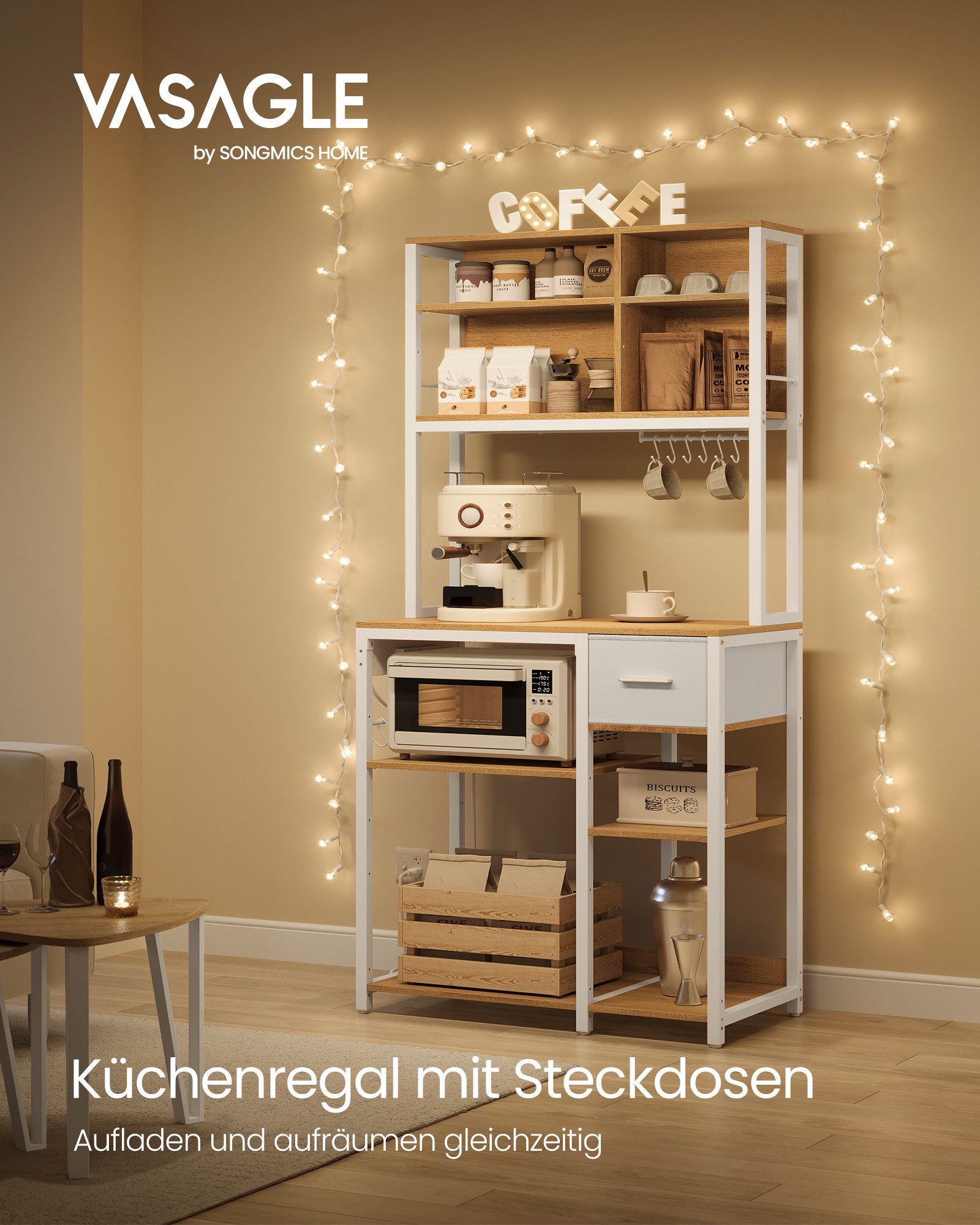 VASAGLE Standregal, Küchenregal mit Steckdosen, verstellbaren günstig online kaufen