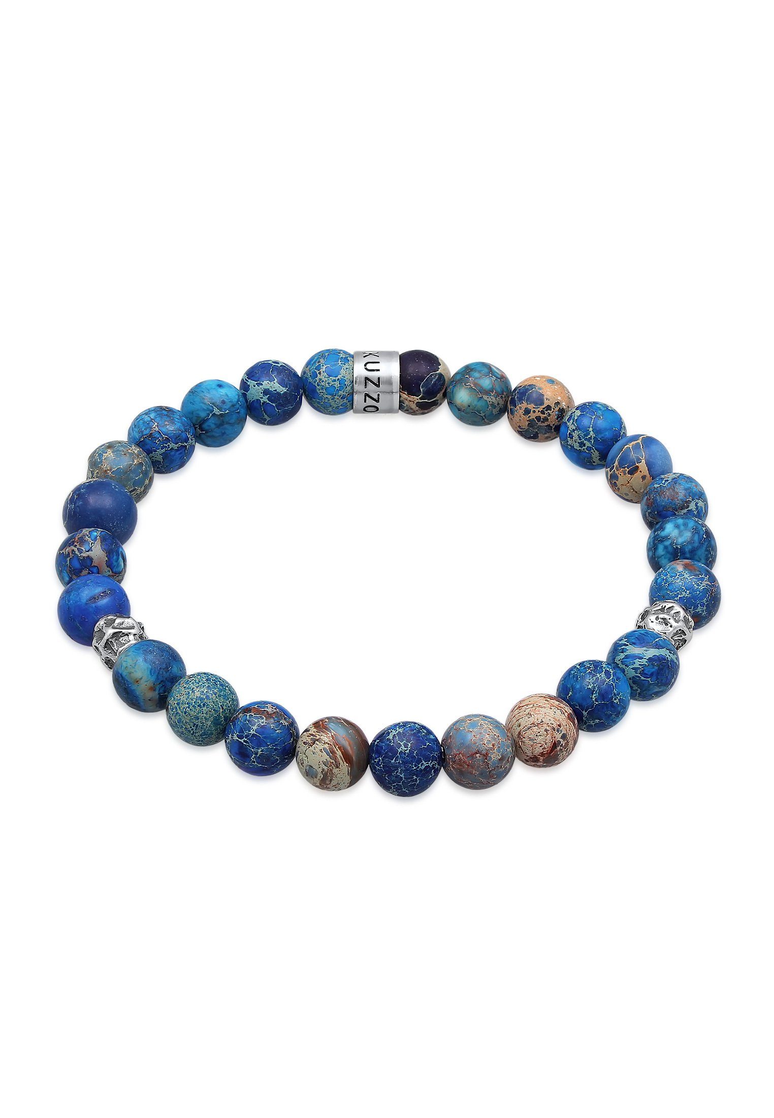 Kuzzoi Bead-Armband-Set Herren Achat Perlen Blau Beads 925 Silber