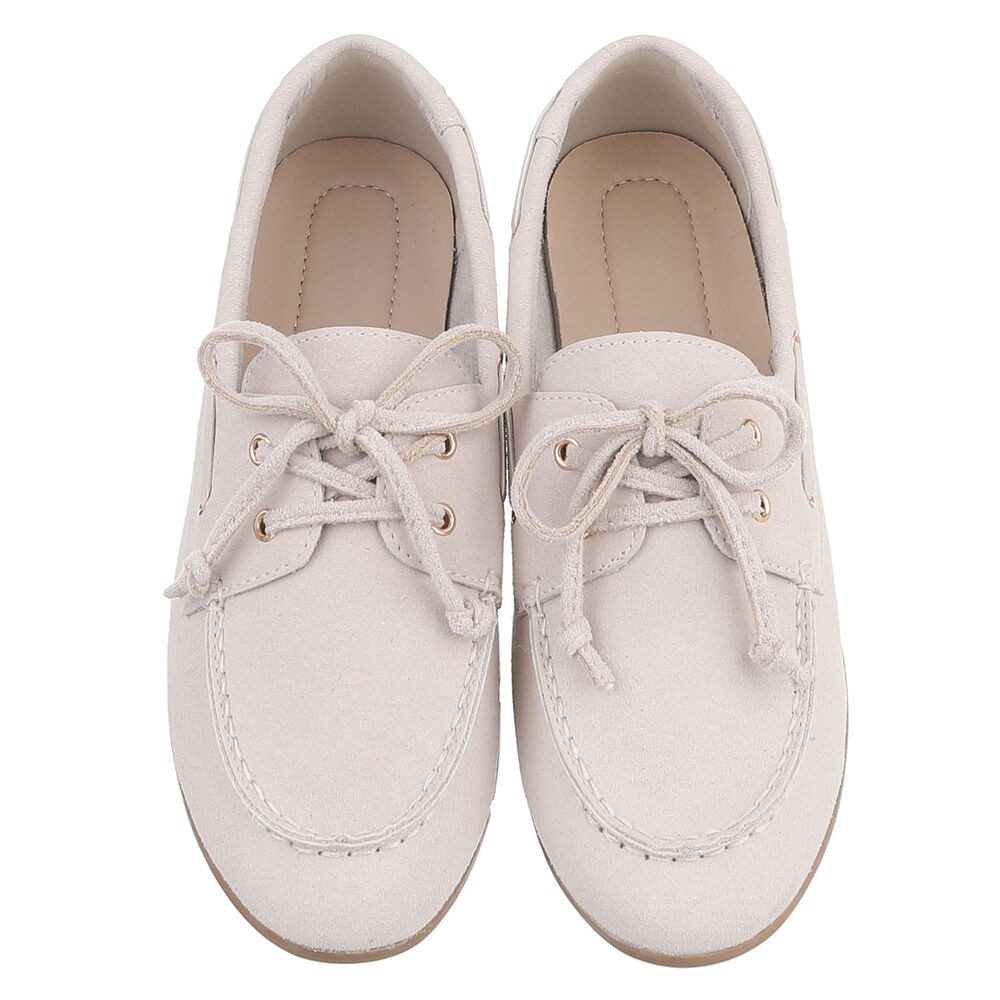 Ital-Design Damen Bootsschuh Schnürschuh Mokassin-Style Freizeit Schnürschuh (91849232) Flach Schnürer in Beige – Bild 4 von 5