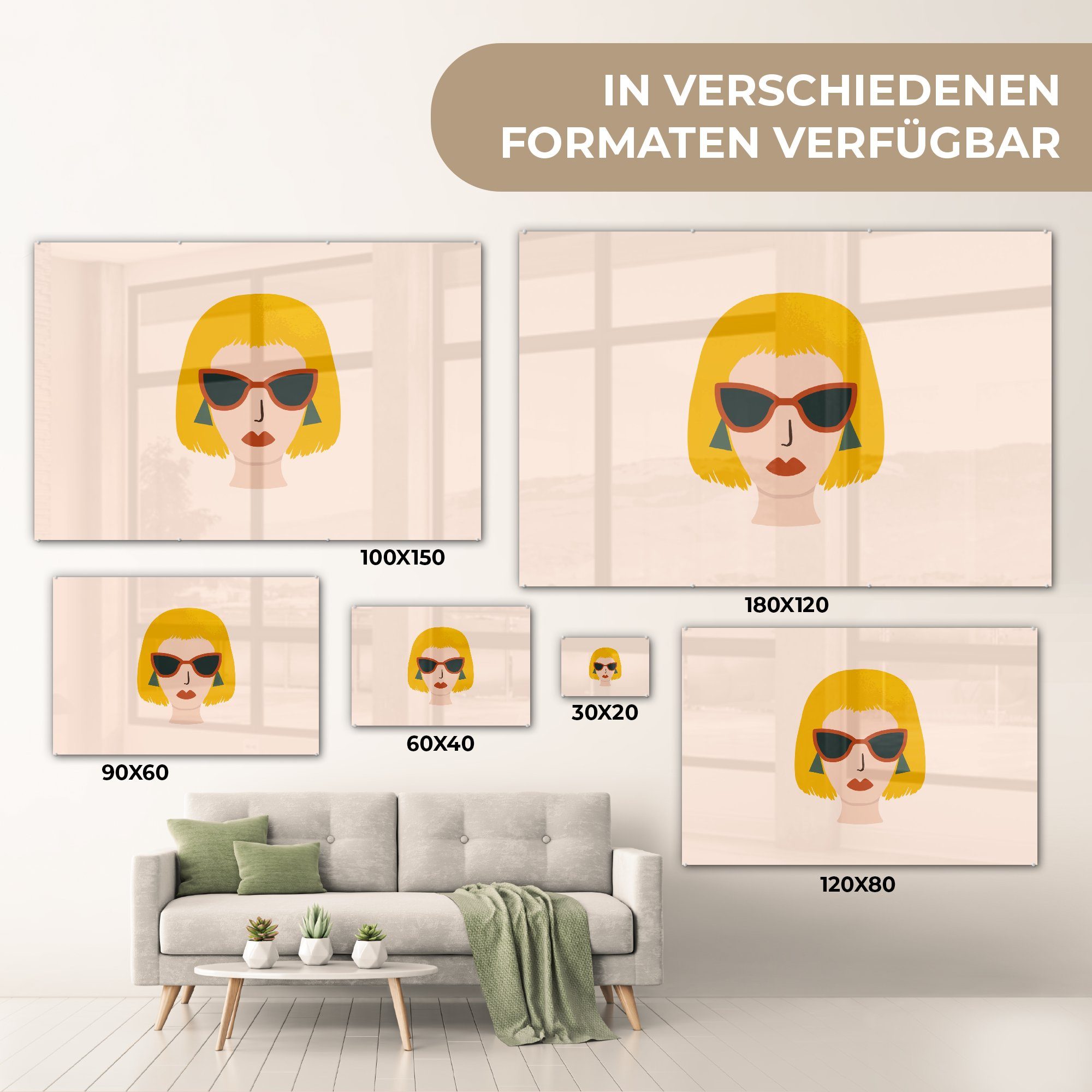 Sonnenbrille - Schlafzimmer Sommer, Wohnzimmer Acrylglasbild - Acrylglasbilder St), & MuchoWow (1 Frau